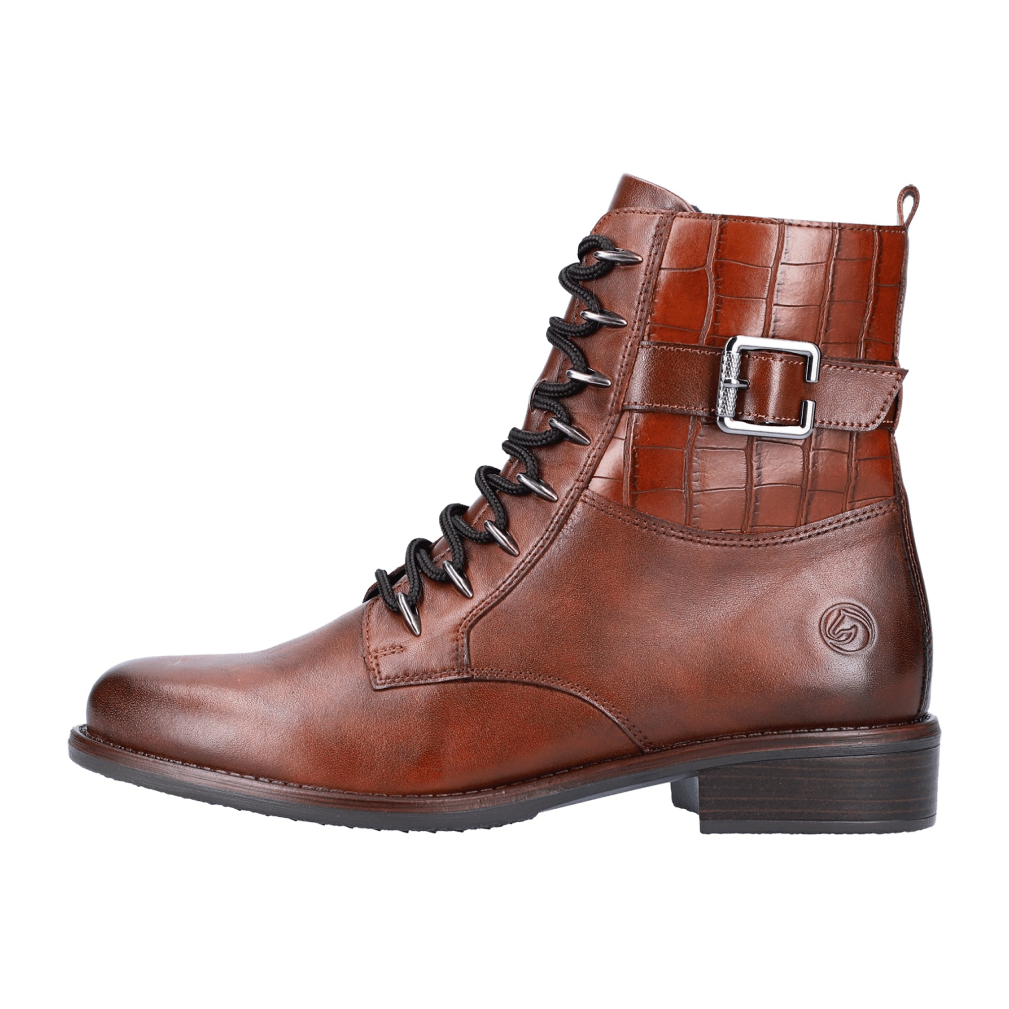 Remonte Brown Leather Biker Boots for Women with Side Zipper and Cushioned Insole