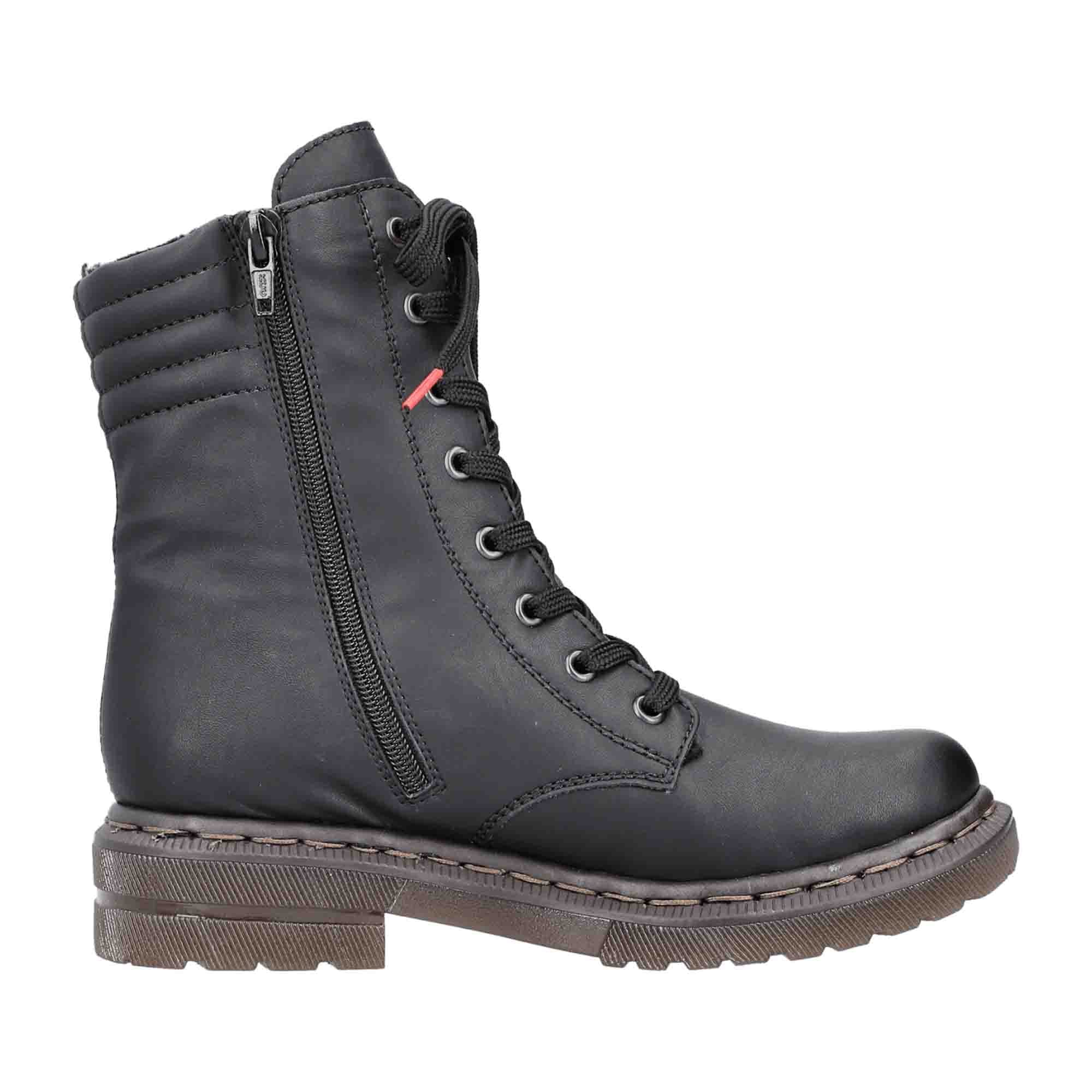 Rieker HWK Women's Black Boots with Warm Lining and Easy Zip Lace Closure