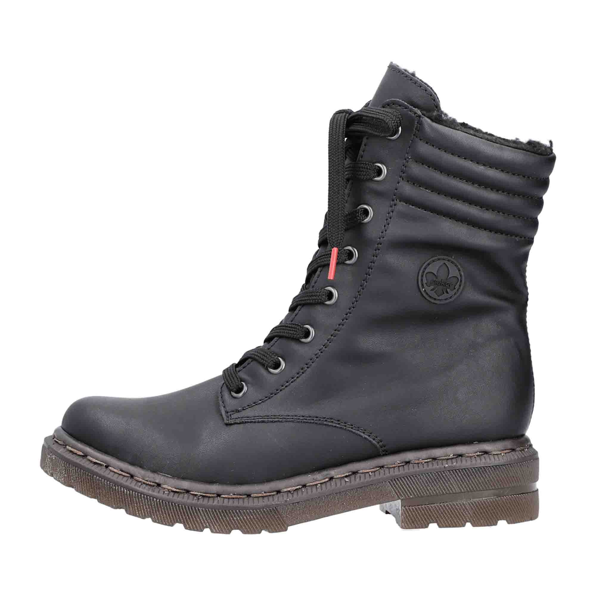 Rieker HWK Women's Black Boots with Warm Lining and Easy Zip Lace Closure