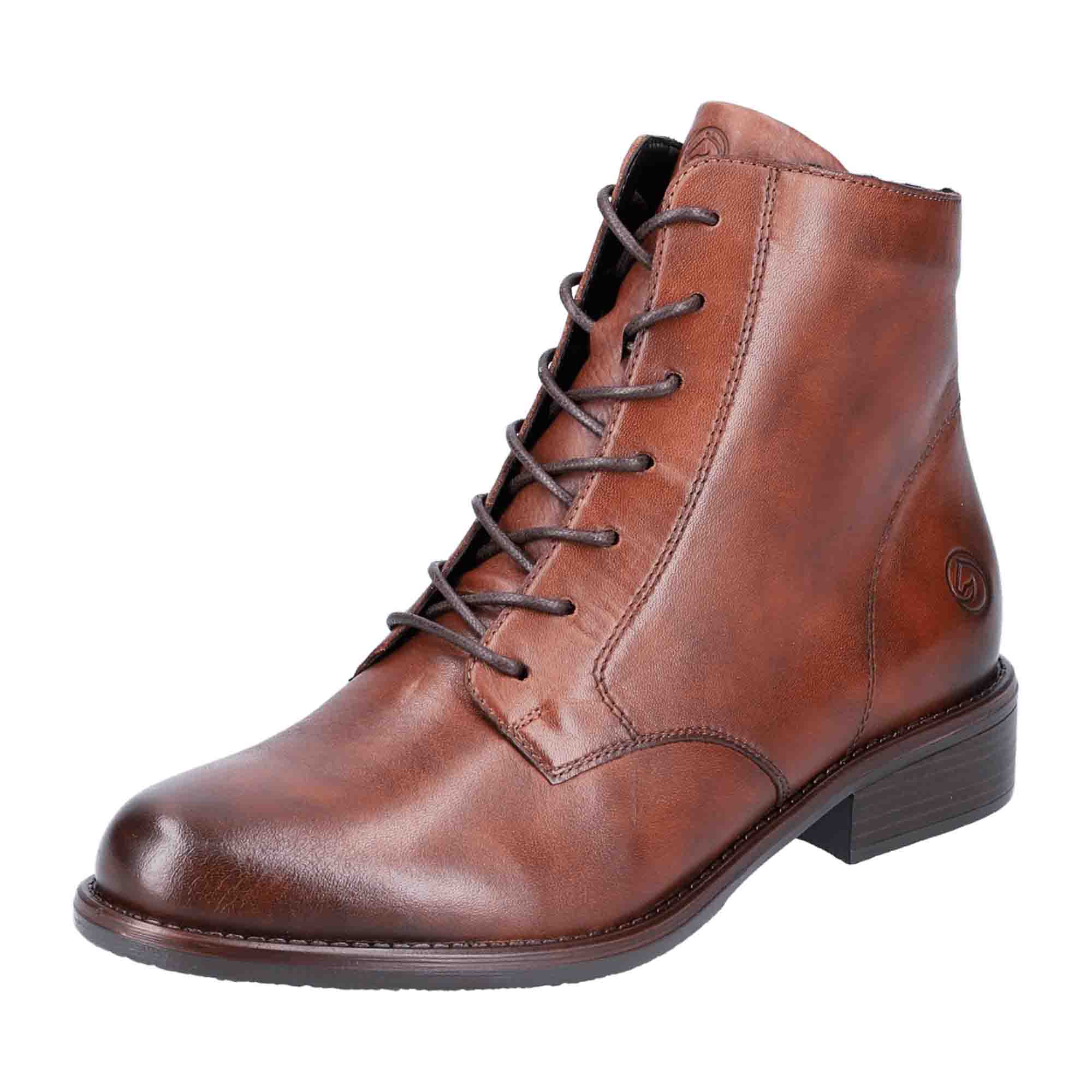 Remonte Women's Brown Leather Ankle Boots with Zip and Lace-Up Closure