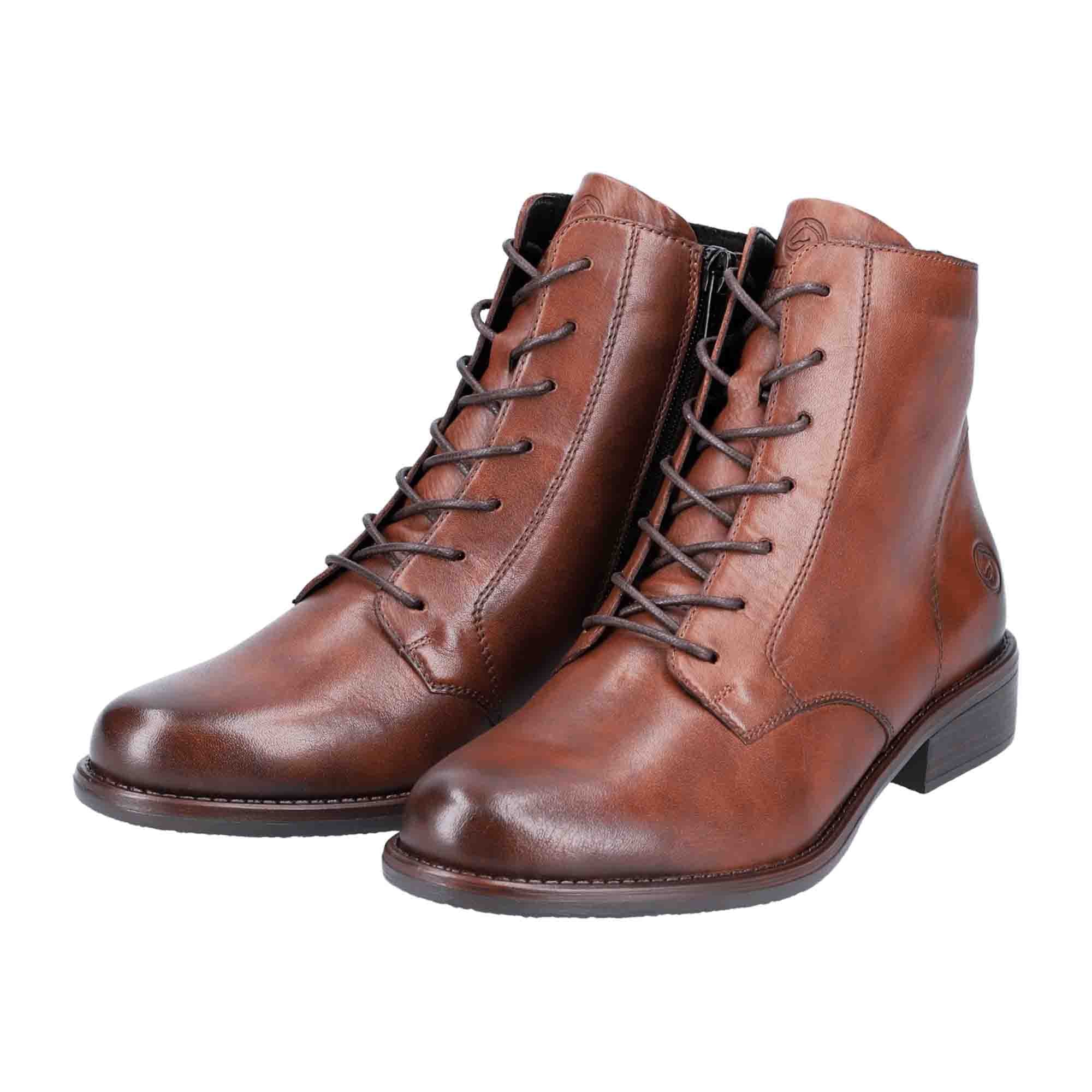 Remonte Women's Brown Leather Ankle Boots with Zip and Lace-Up Closure