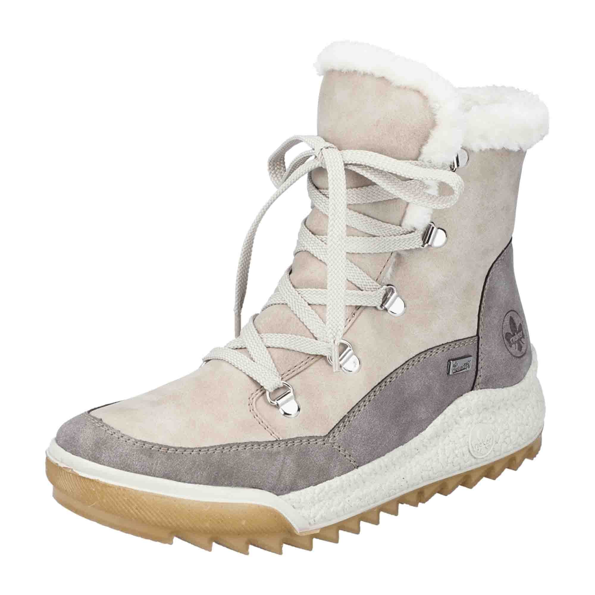 Rieker Beige Women's Lace-Up Boots with Zipper and Warm Lining for Winter