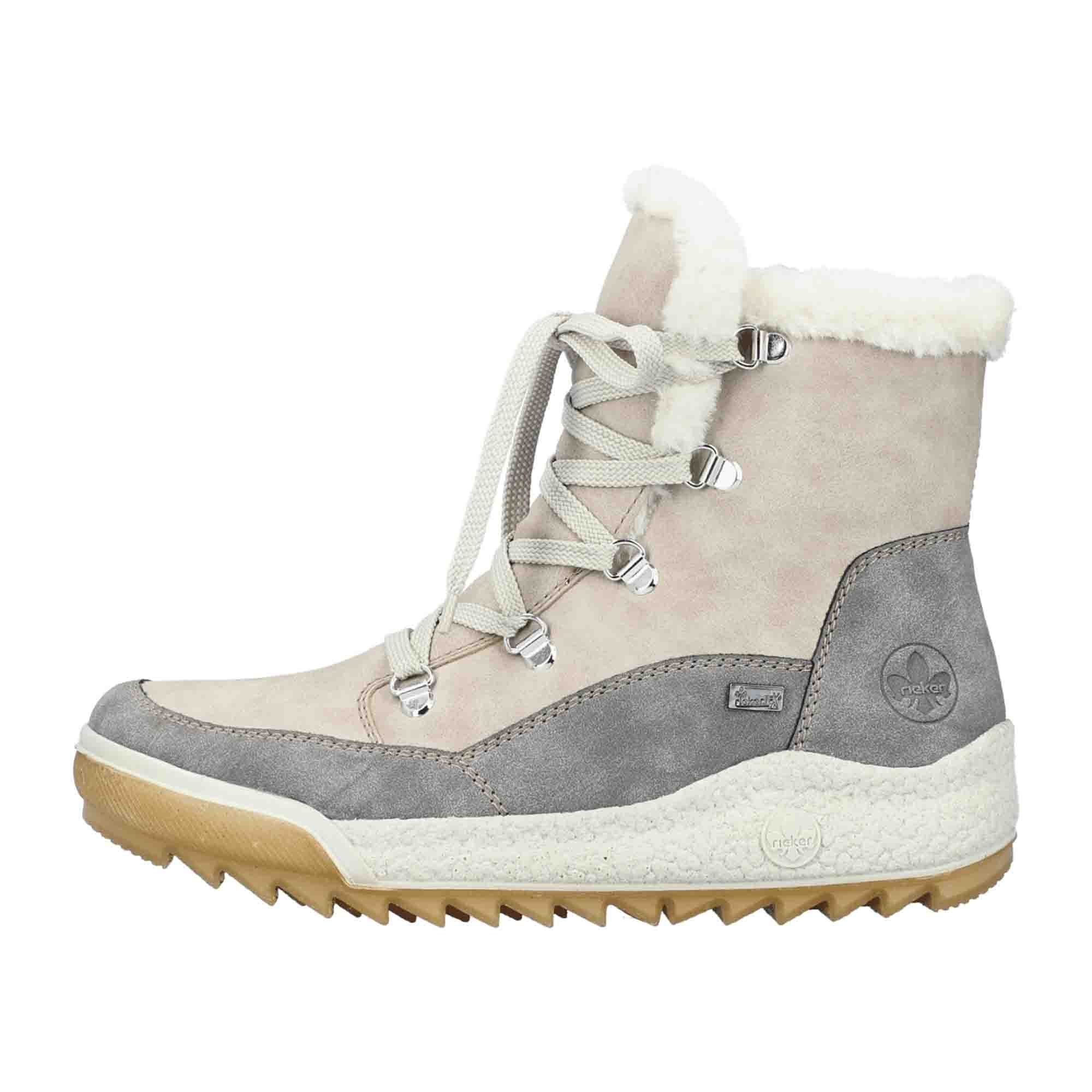 Rieker Beige Women's Lace-Up Boots with Zipper and Warm Lining for Winter