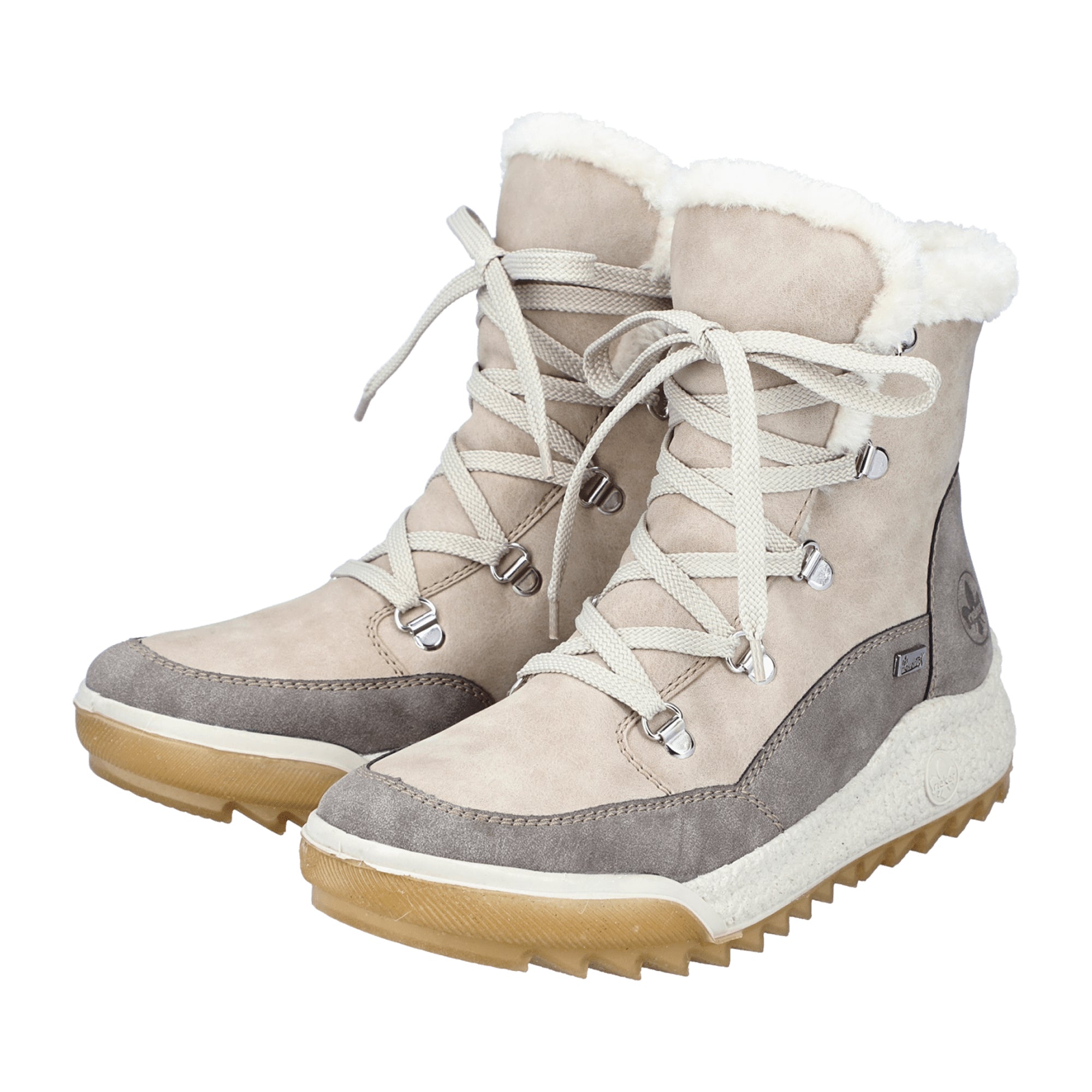 Rieker Beige Women's Lace-Up Boots with Zipper and Warm Lining for Winter