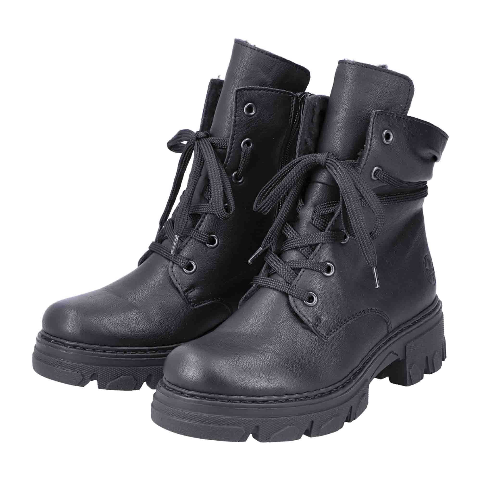 Rieker Women's Black Biker Boots with Warm Lining and Chunky Sole 74624-00