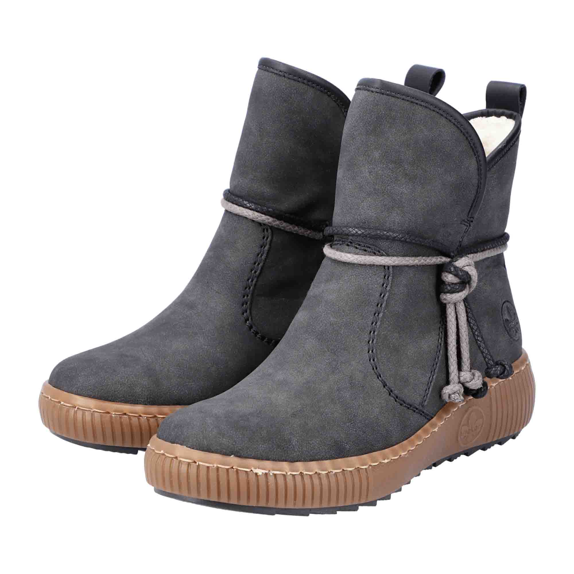 Rieker Women's Gray Ankle Boots with Warm Lining and Side Zipper for Winter