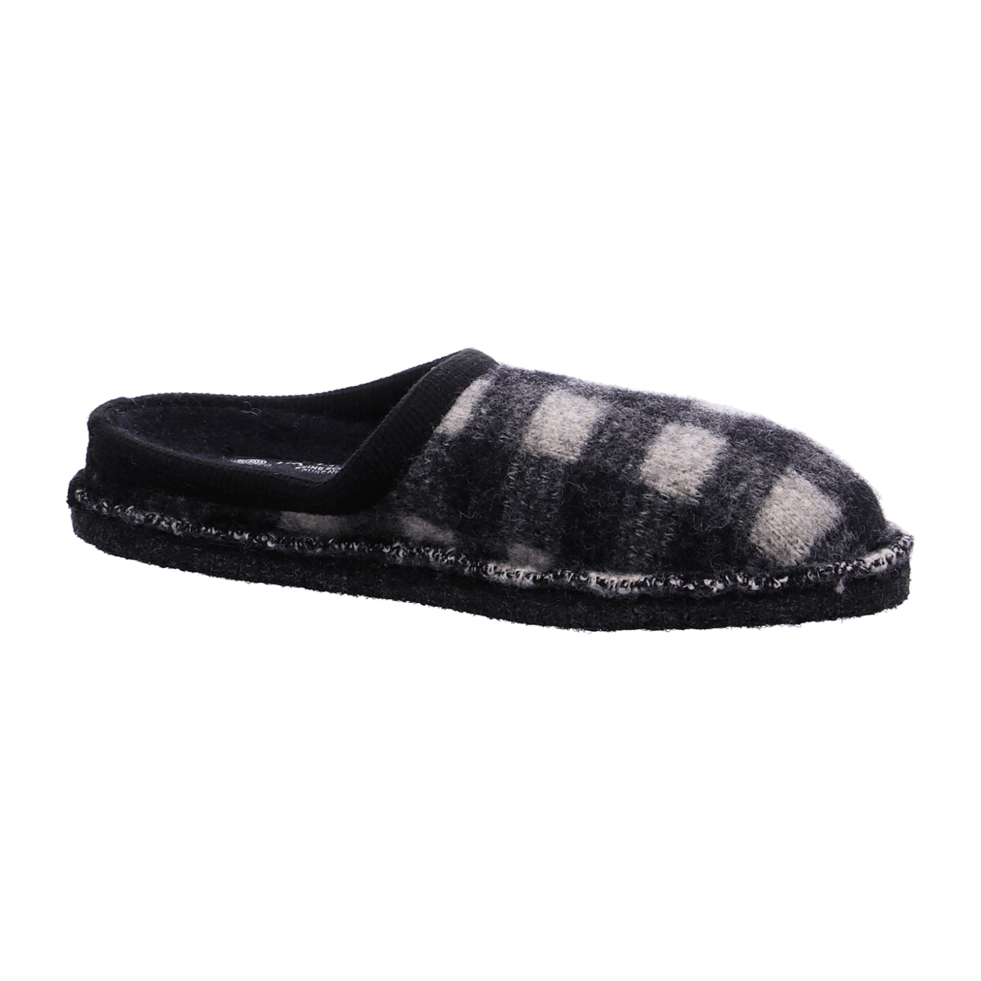 Haflinger Flair Plaid Wool Slippers for Women - Grey and Off-White Checkered