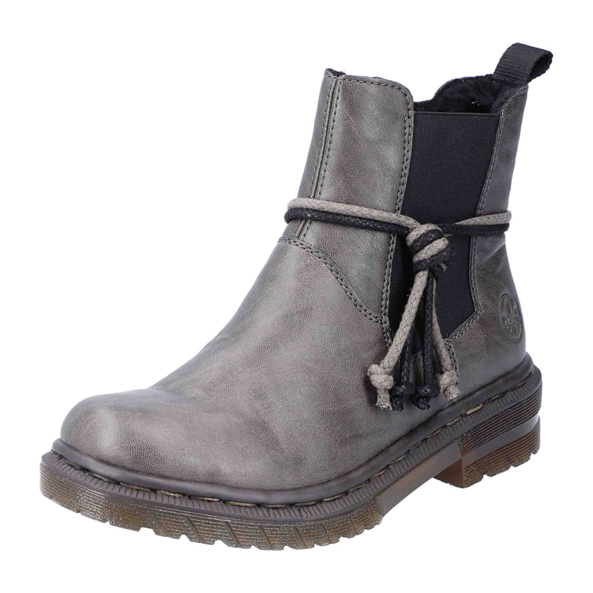 Rieker HWK Gray Women's Boots with Side Zipper and Decorative Bands