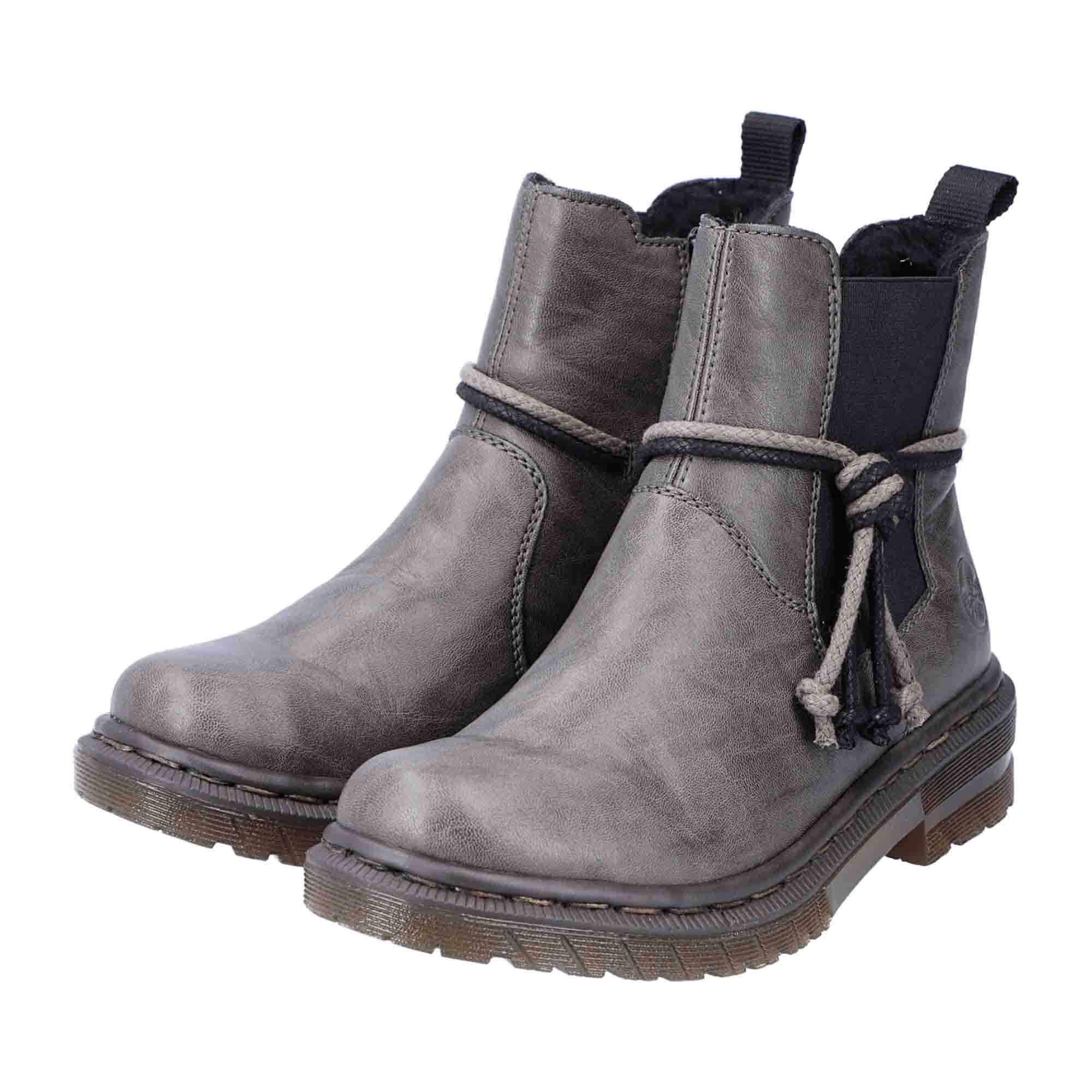 Rieker HWK Gray Women's Boots with Side Zipper and Decorative Bands