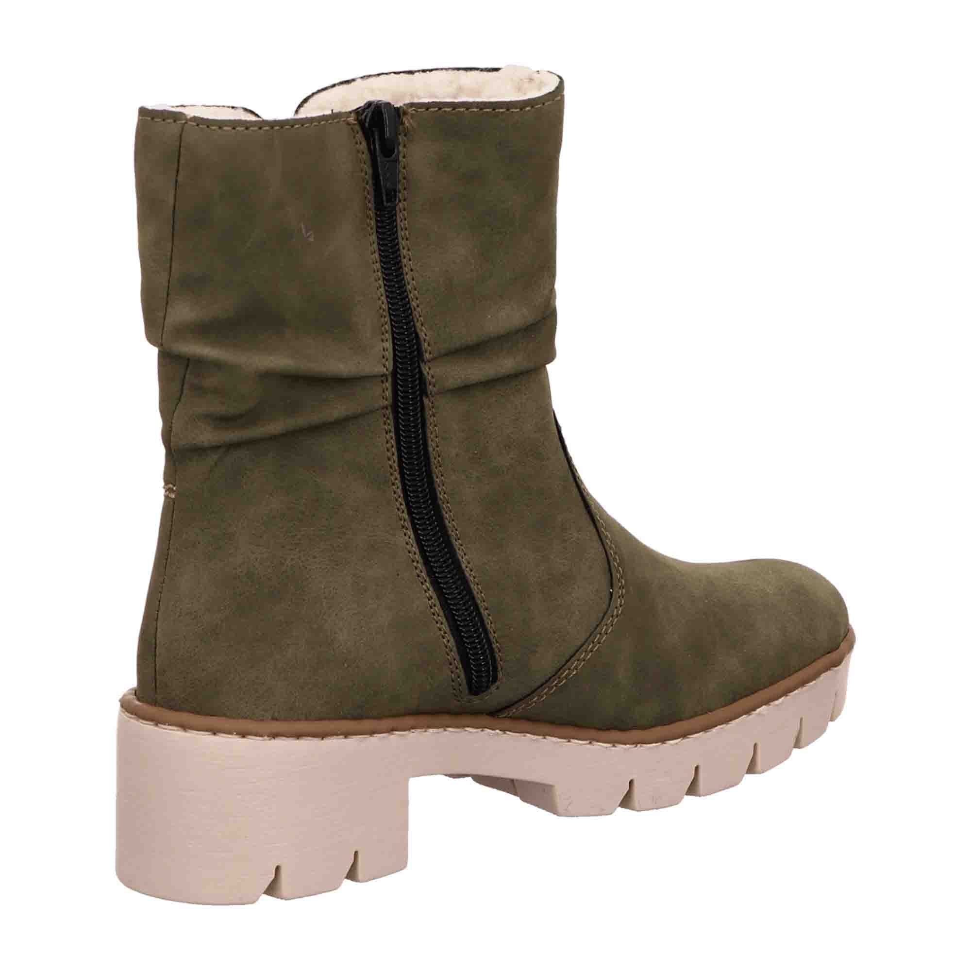 Rieker Women's Classic Brown Ankle Boots with Block Heel and Zipper Closure