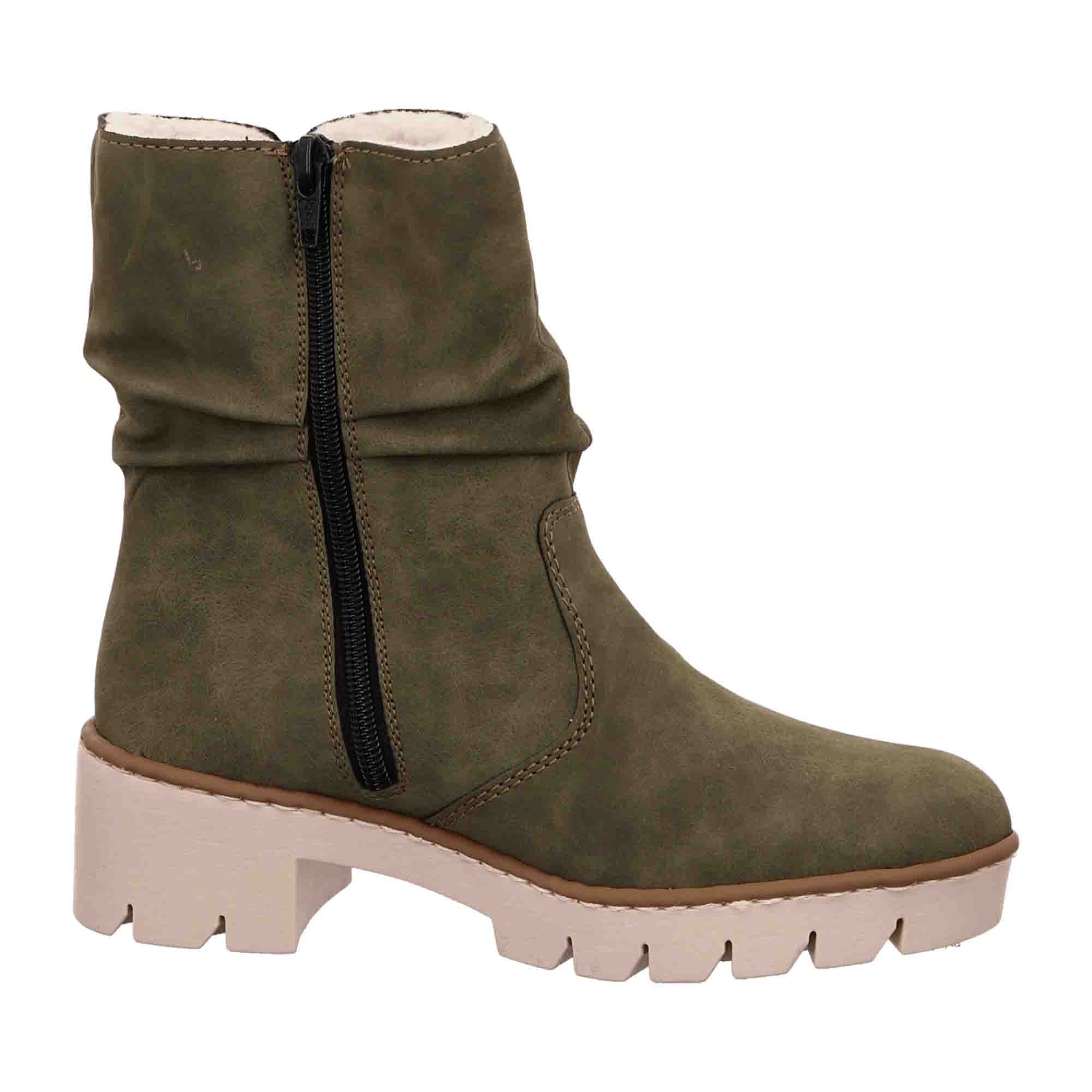 Rieker Women's Classic Brown Ankle Boots with Block Heel and Zipper Closure