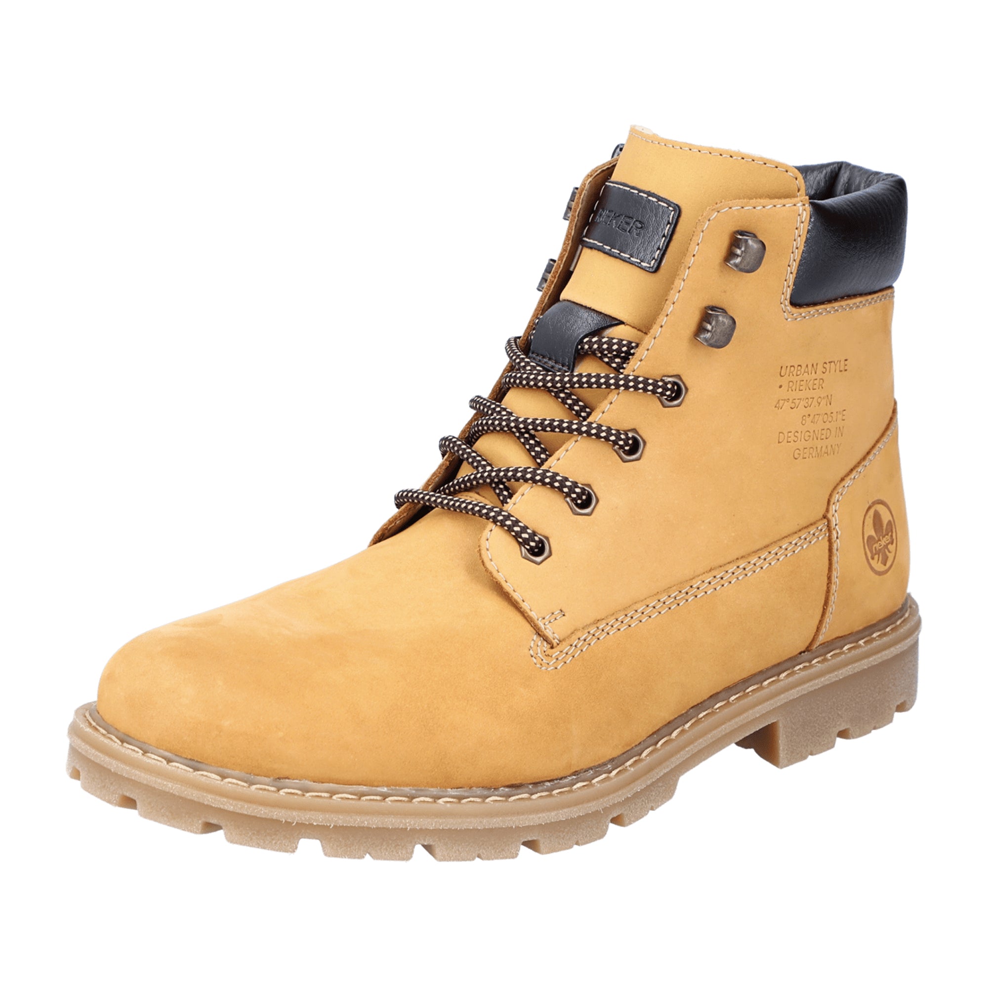 Rieker Men's Yellow Lace-Up Boots with Side Zipper and Wool Lining