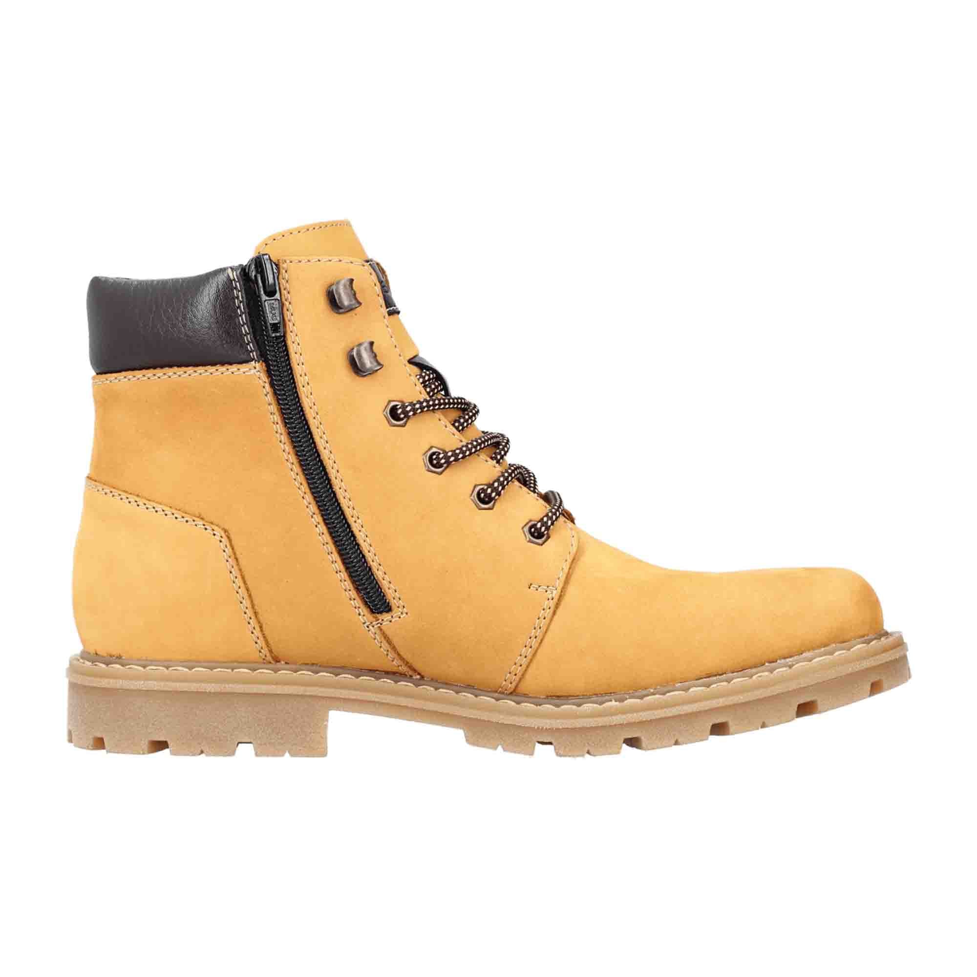 Rieker Men's Yellow Lace-Up Boots with Side Zipper and Wool Lining