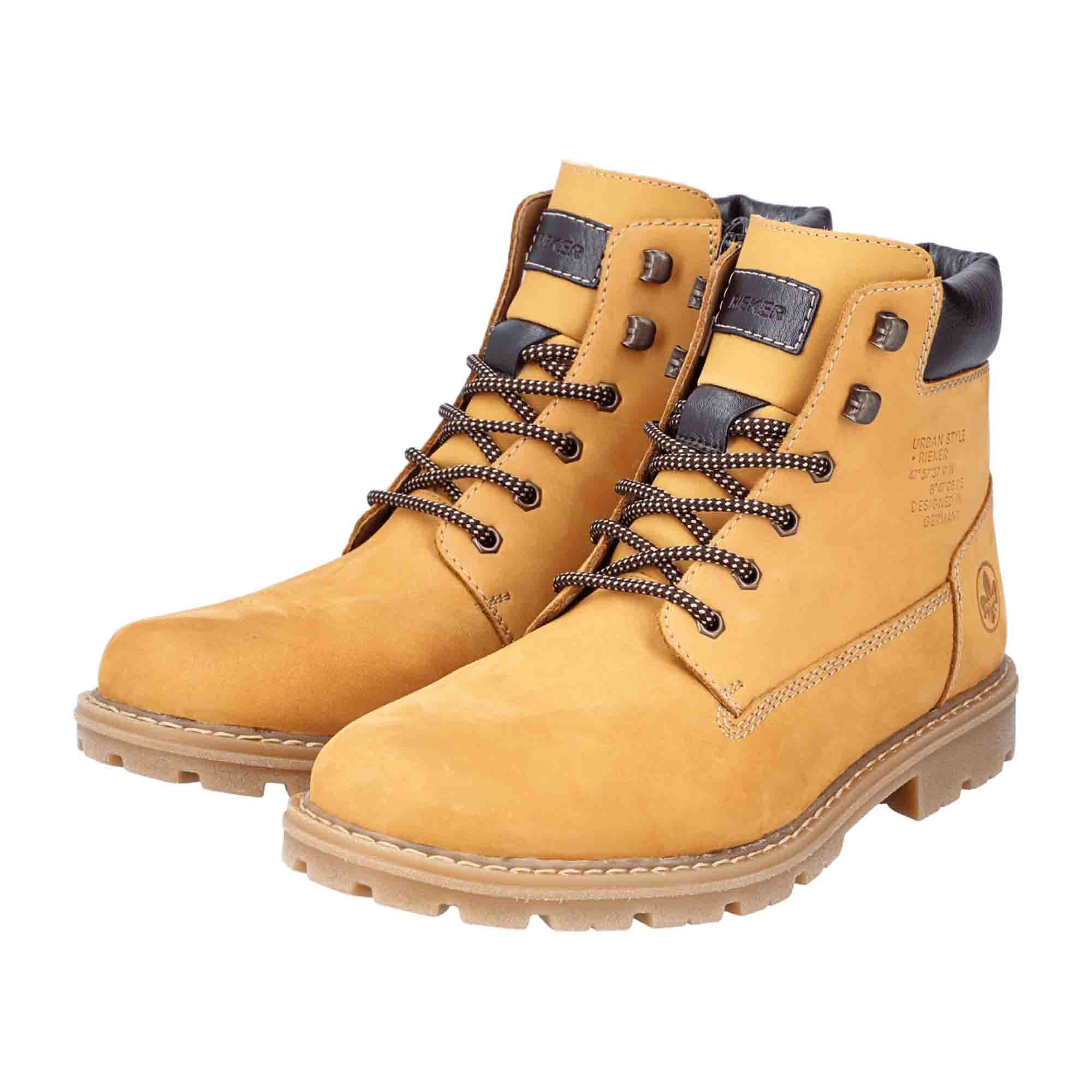 Rieker Men's Yellow Lace-Up Boots with Side Zipper and Wool Lining