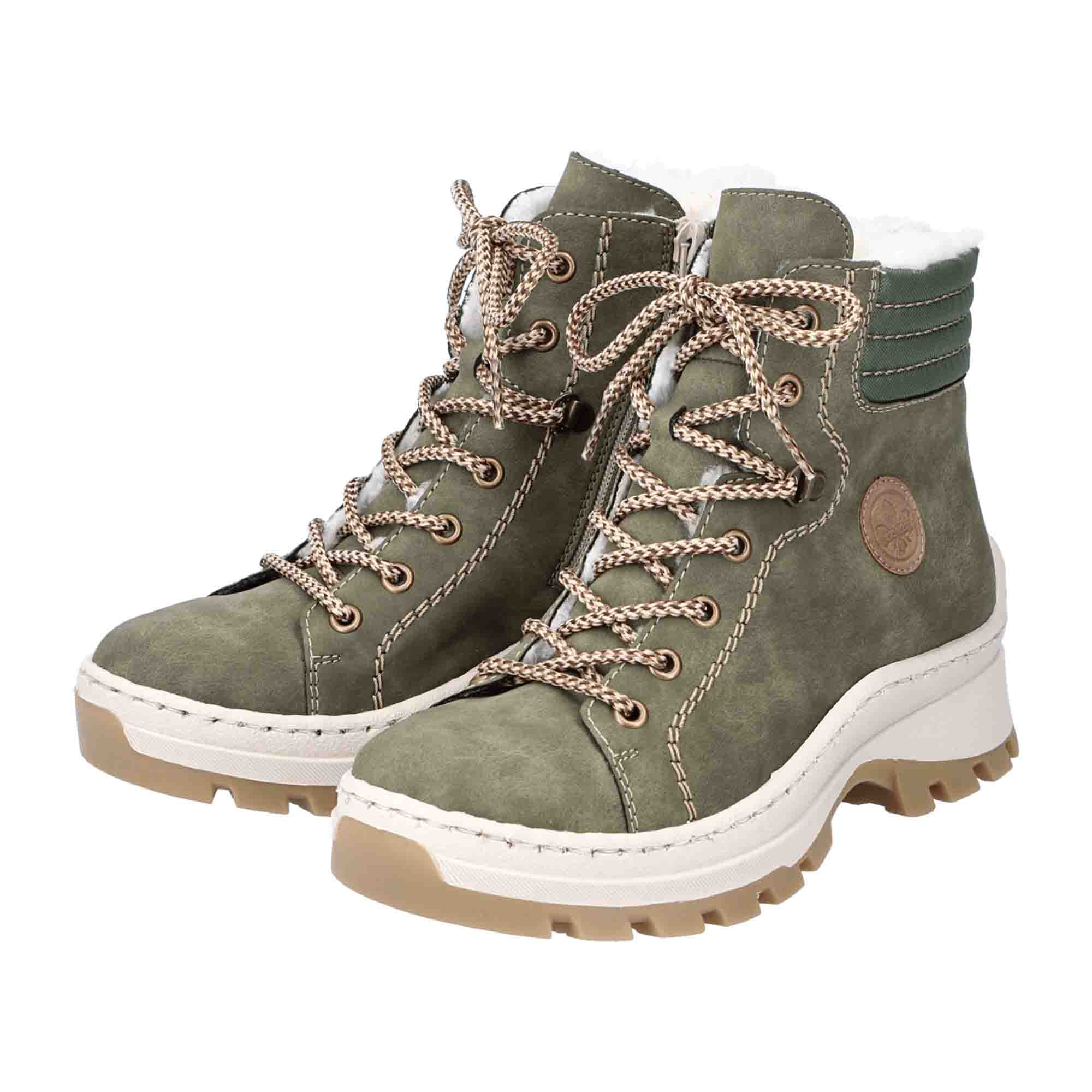Rieker Women's Green Lace-Up Ankle Boots with Warm Lining for Fall Winter
