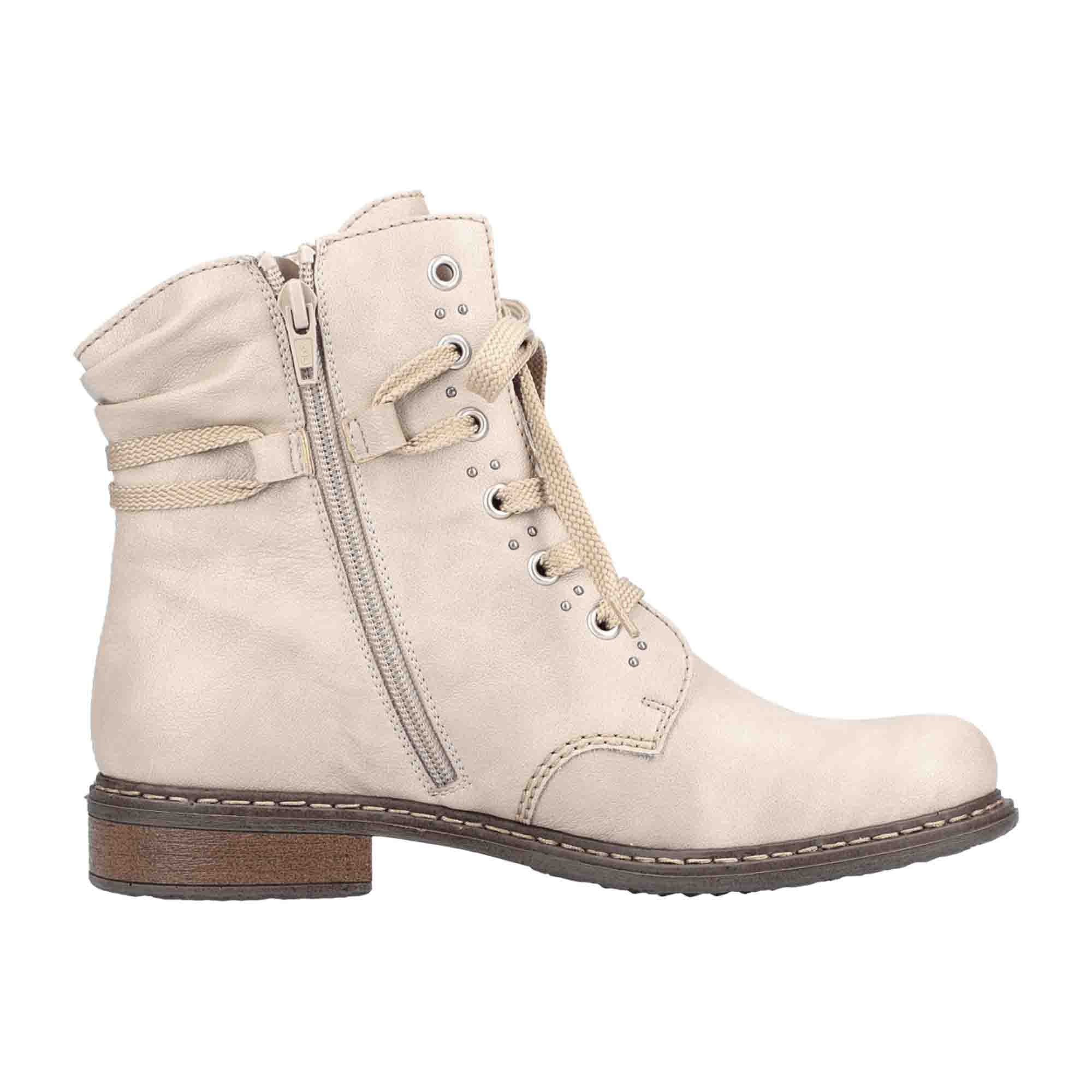 Rieker Beige Lace-Up Ankle Boots for Women with Warm Lining and Zip Closure