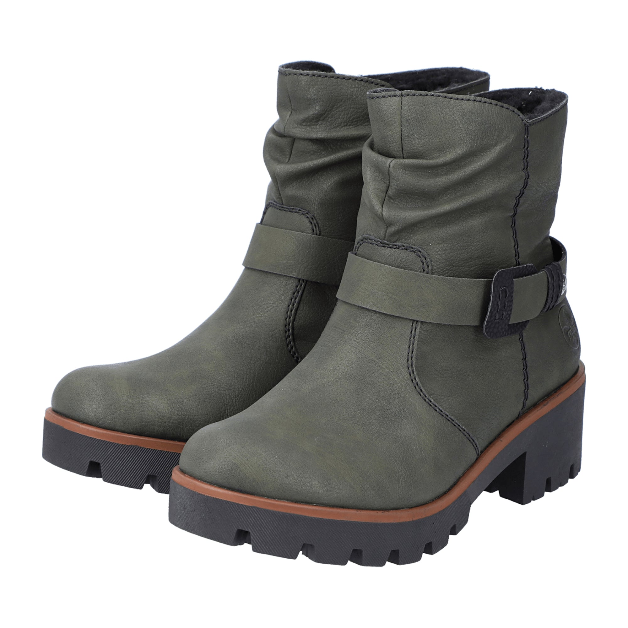 Rieker HWK Women's Green Ankle Boots with Side Zipper and Buckle Detail