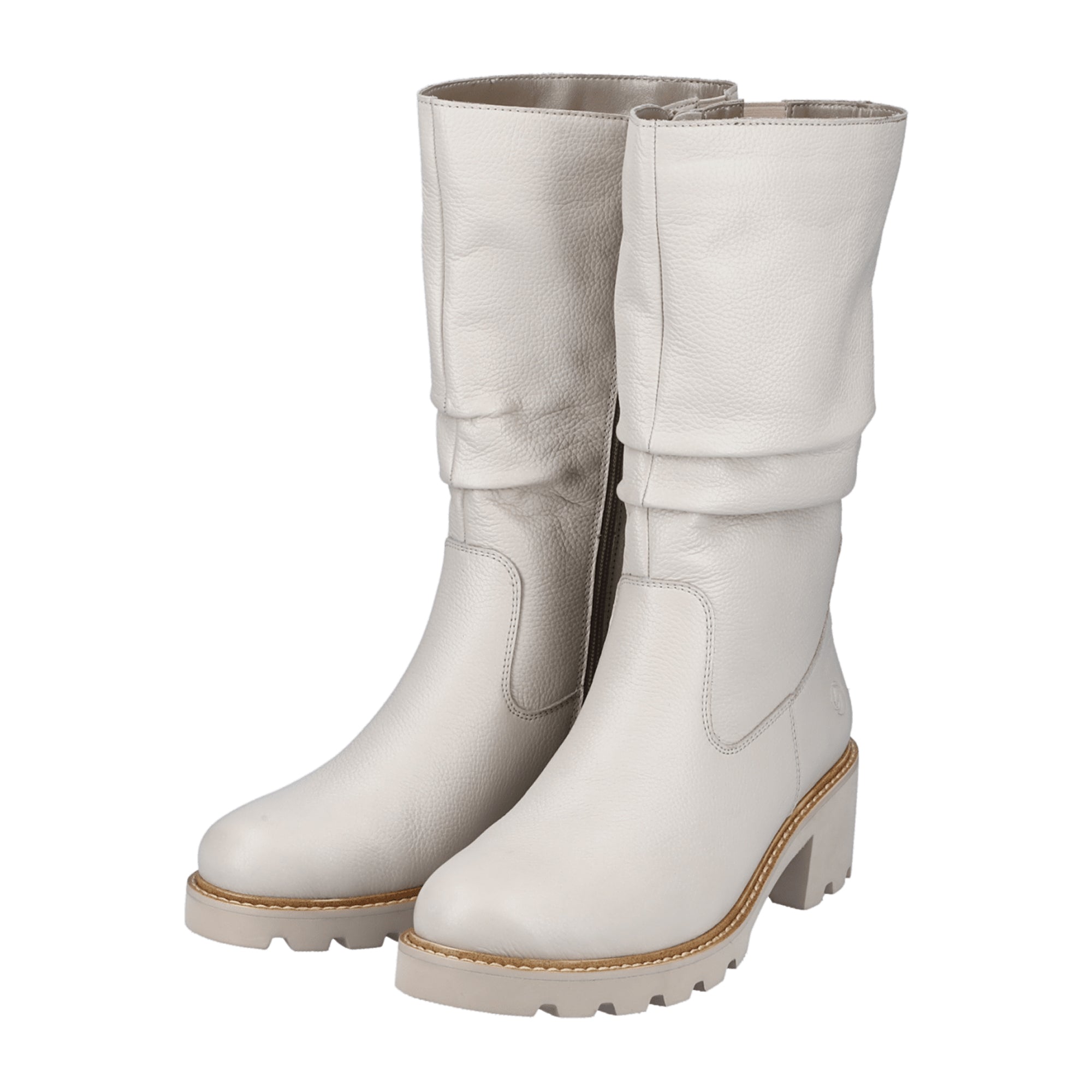 Remonte D0A7580 Women's White High Shaft Leather Boots with Side Zipper