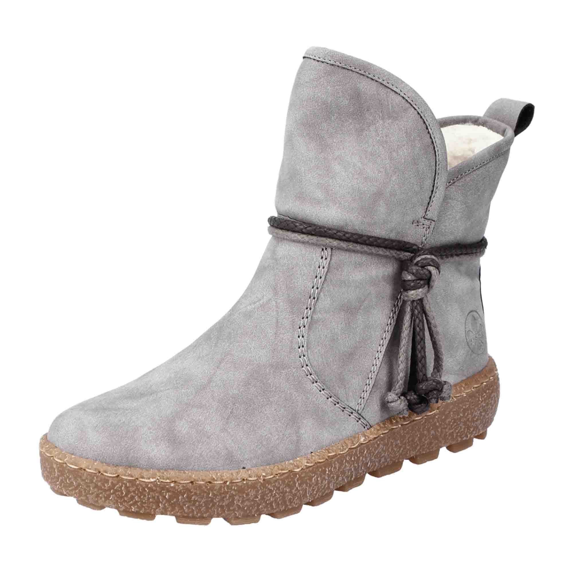 Rieker Women's Grey Ankle Boots with Warm Lining and Stylish Grey Bands