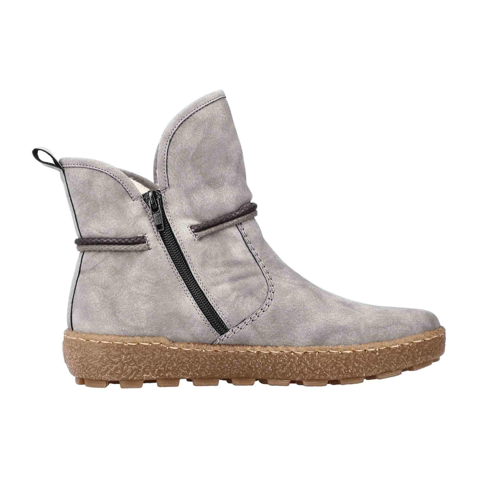 Rieker Women's Grey Ankle Boots with Warm Lining and Stylish Grey Bands