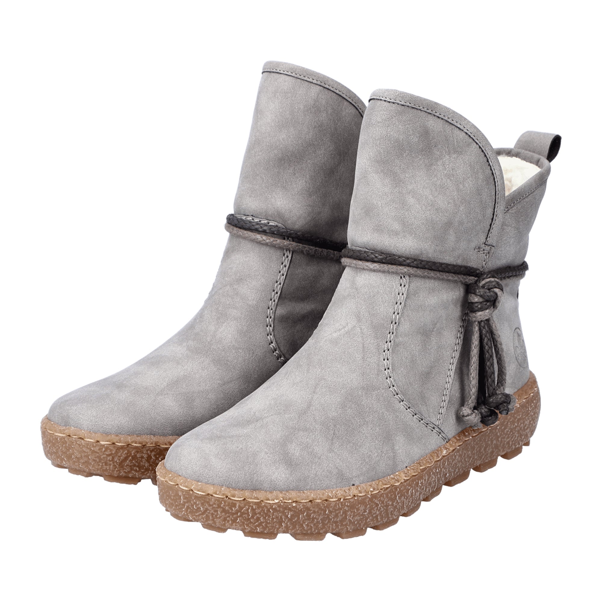 Rieker Women's Grey Ankle Boots with Warm Lining and Stylish Grey Bands