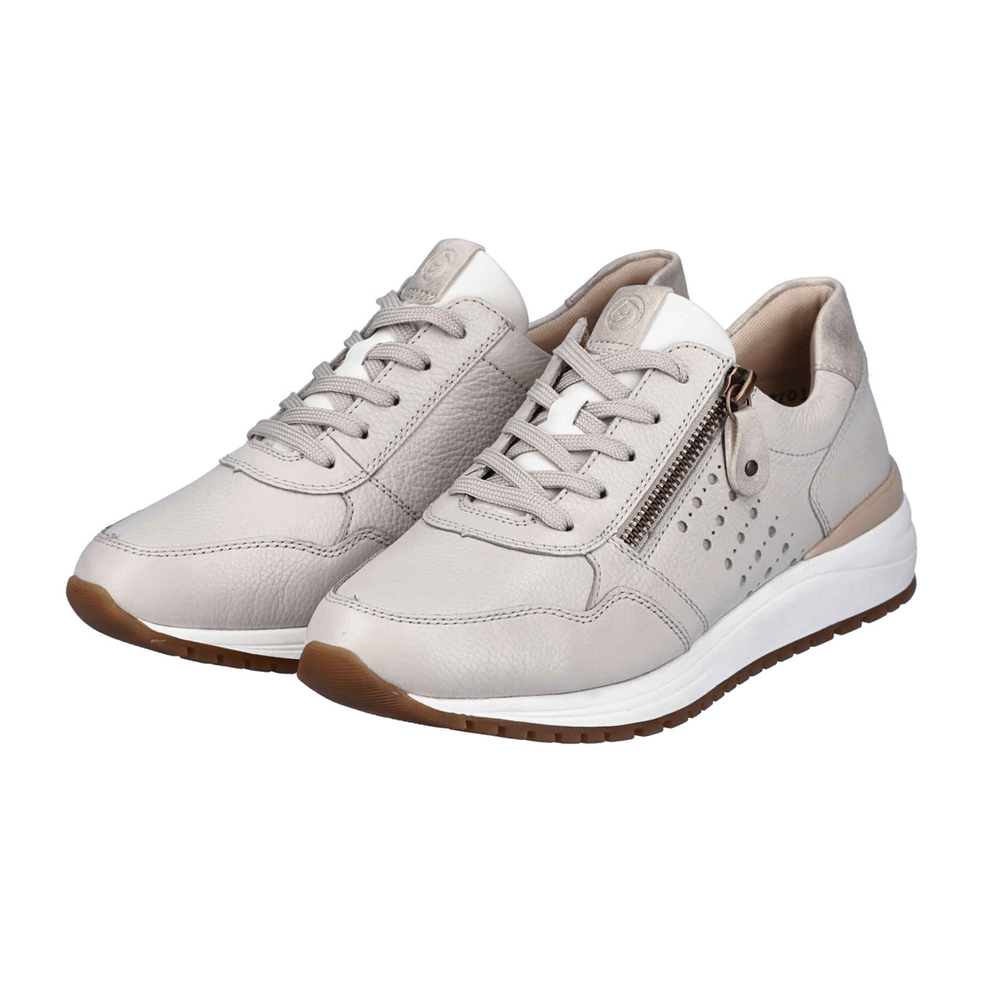 Remonte Women's White Leather Sneakers with Zipper and Laces