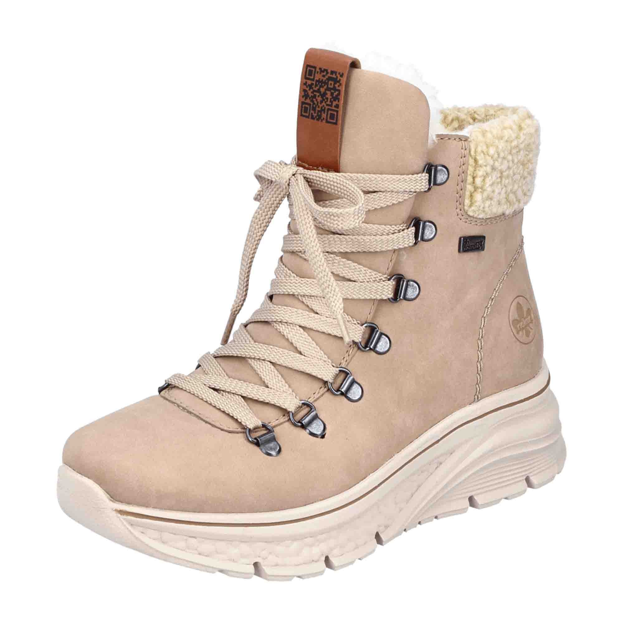 Rieker Beige Women's Boots with Zip and Lace, Warm Lining, Waterproof