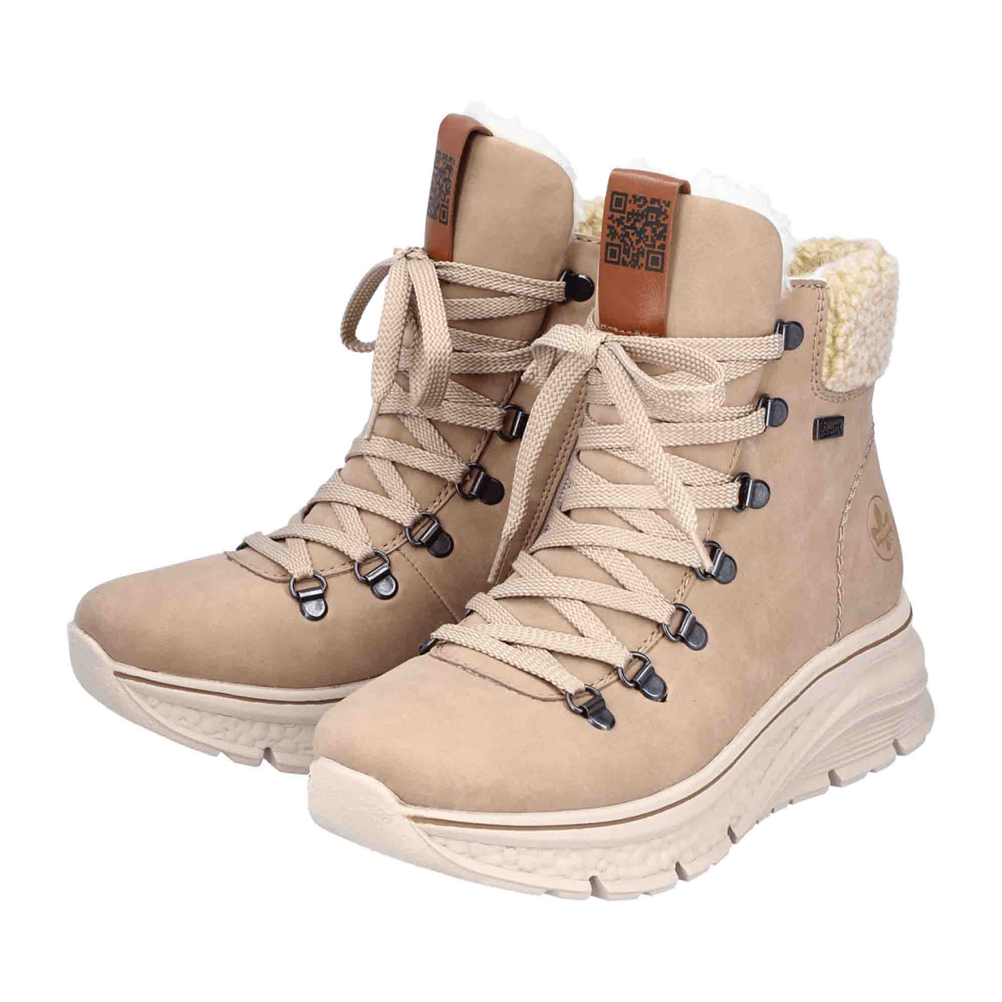 Rieker Beige Women's Boots with Zip and Lace, Warm Lining, Waterproof