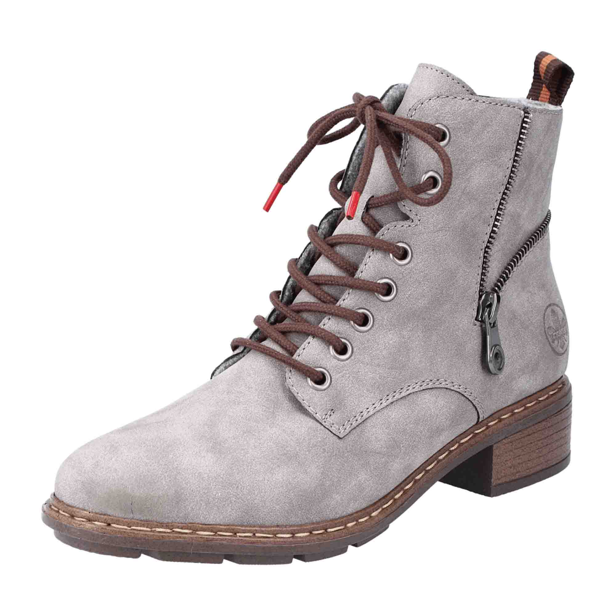 Rieker Women's Grey Lace-Up Ankle Boots with Warm Lining for Comfort and Style