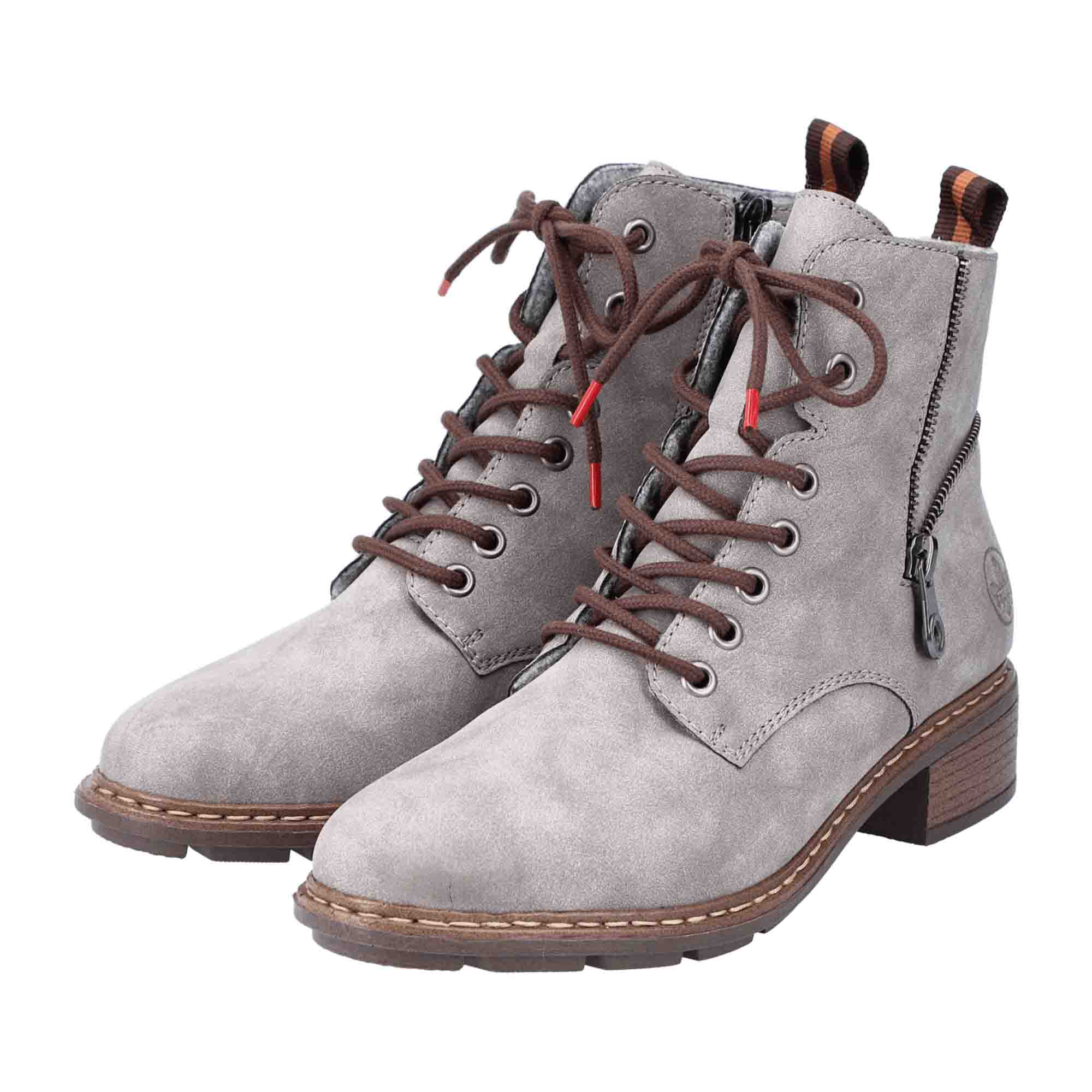 Rieker Women's Grey Lace-Up Ankle Boots with Warm Lining for Comfort and Style