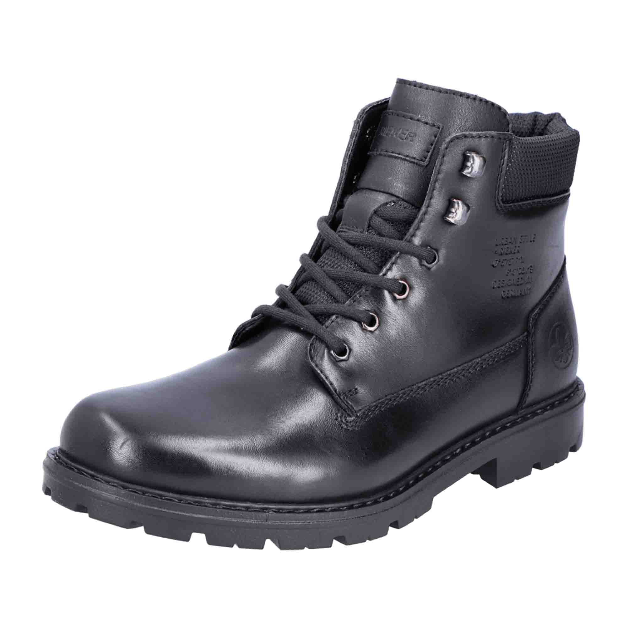 Rieker Men's Black Lace-Up Boots with Wool Lining and Durable Sole