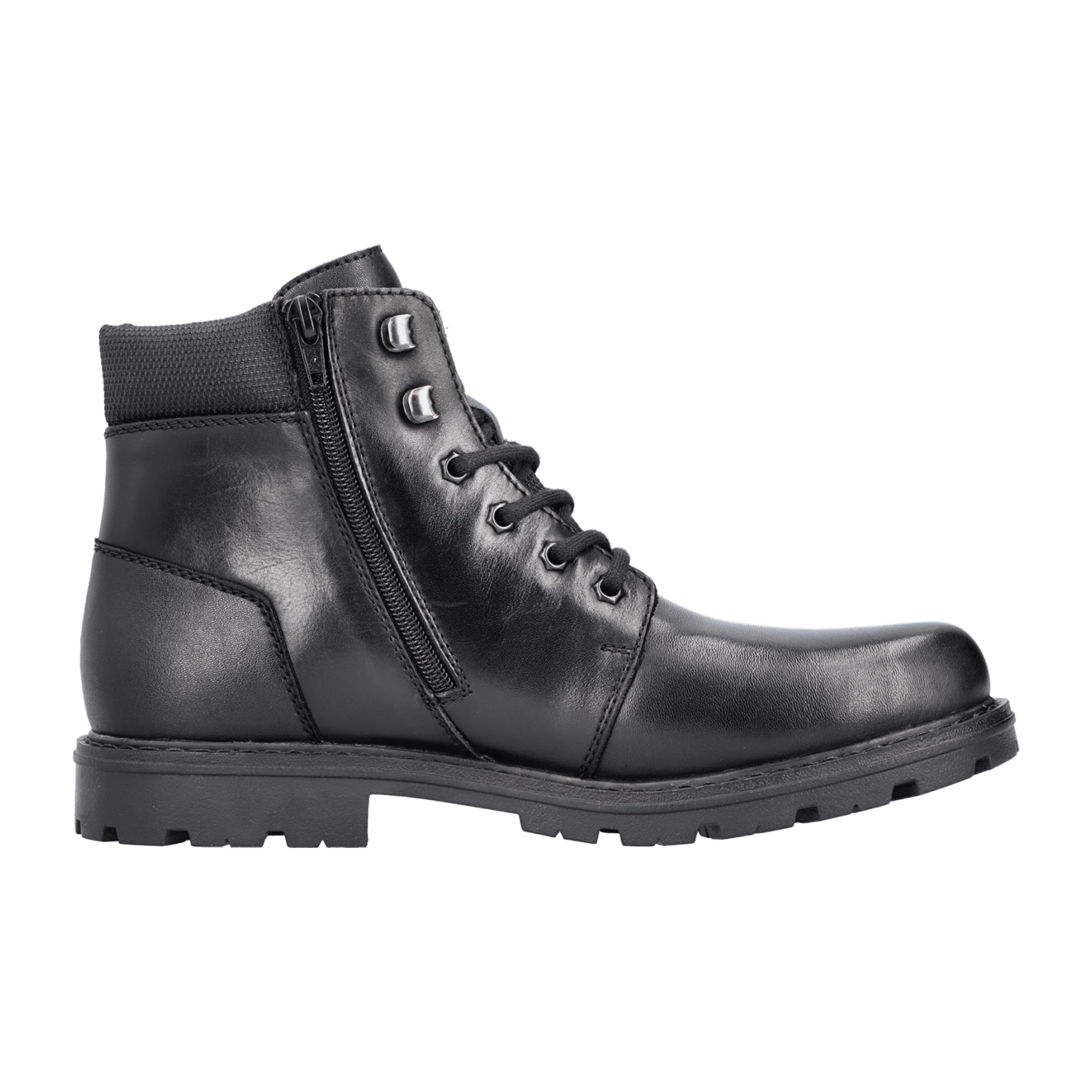 Rieker Men's Black Lace-Up Boots with Wool Lining and Durable Sole