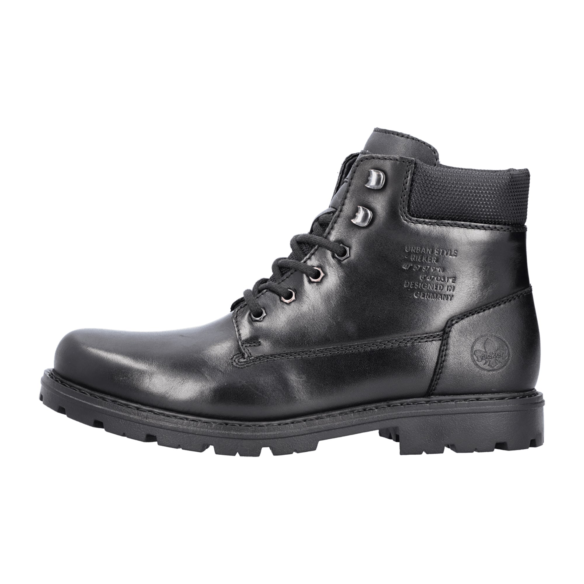 Rieker Men's Black Lace-Up Boots with Wool Lining and Durable Sole