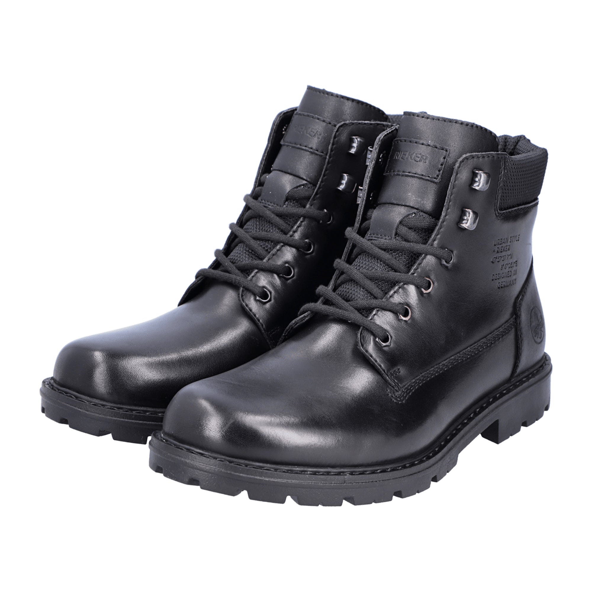 Rieker Men's Black Lace-Up Boots with Wool Lining and Durable Sole