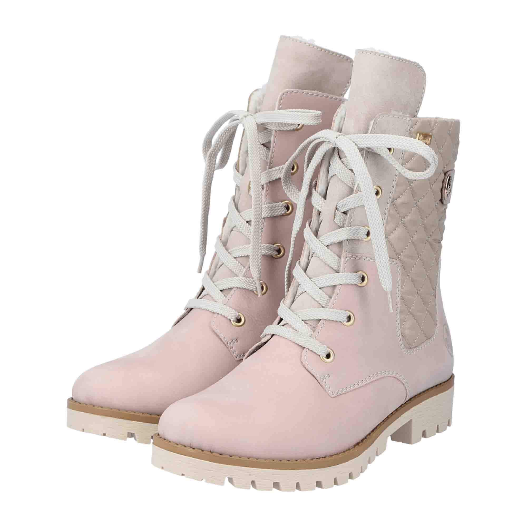 Rieker Women's Pink Lace-Up Ankle Boots with Warm Lining for Fall Winter