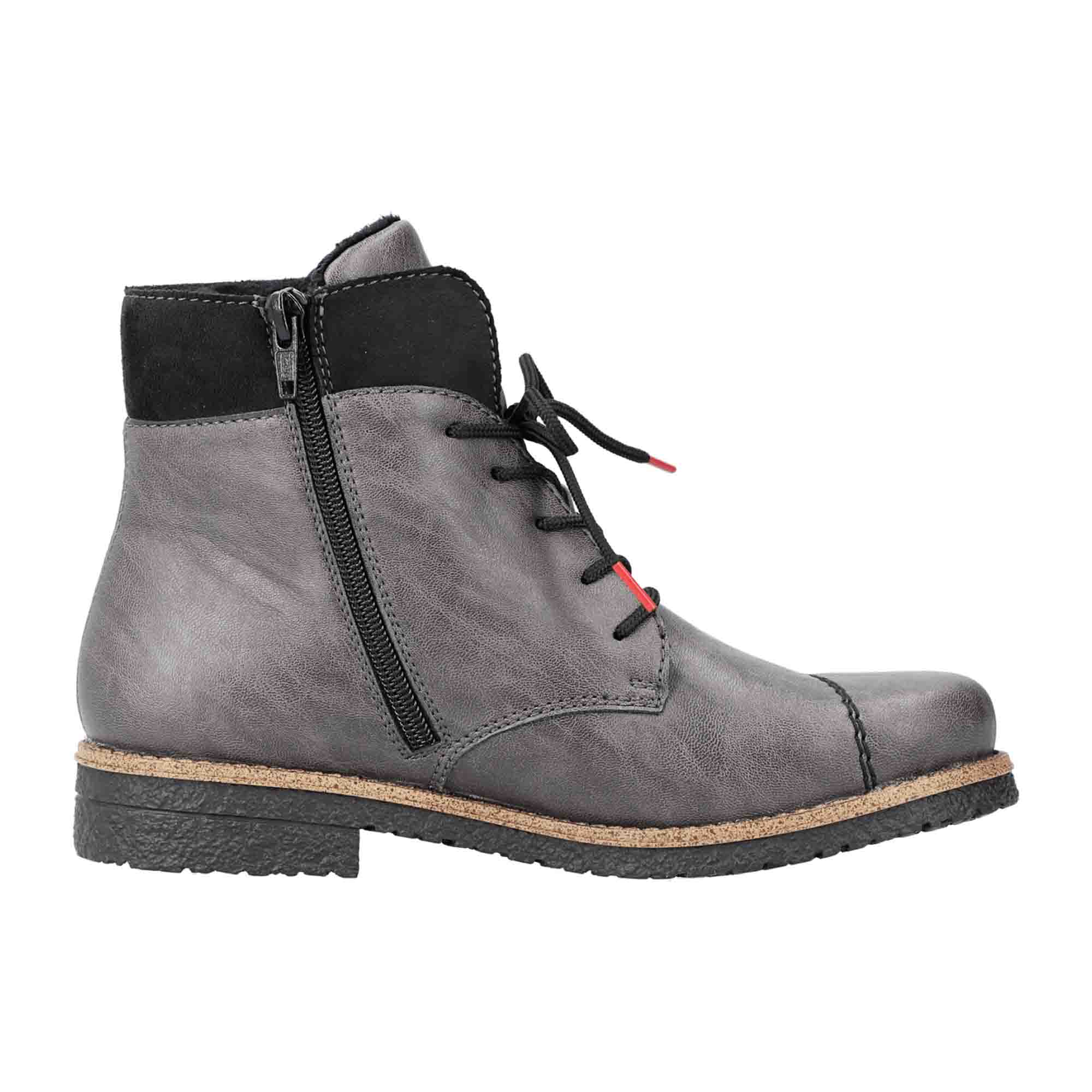 Rieker Women's Gray Comfortable Ankle Boots with Warm Lining and Block Heel