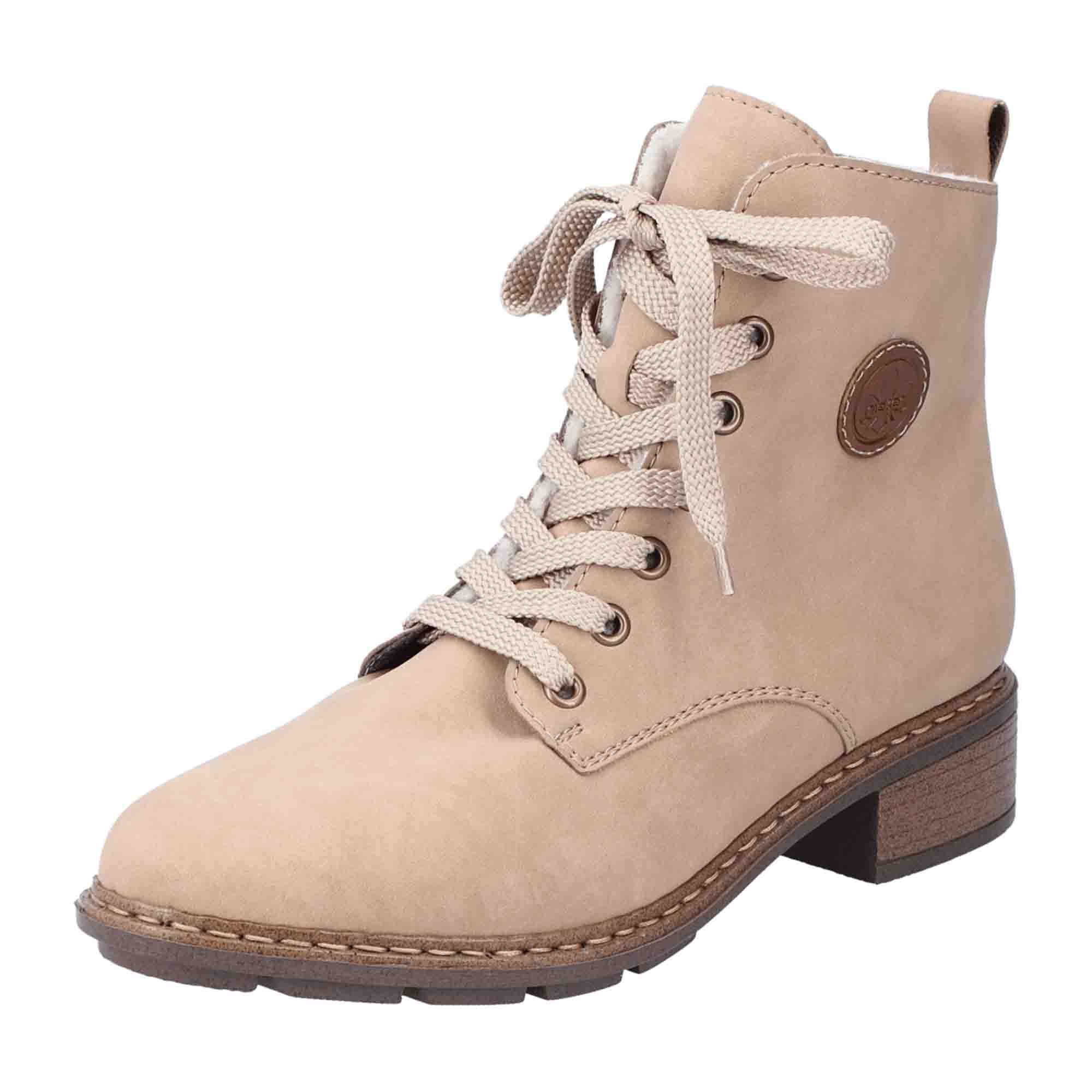 Rieker HWK Women's Beige Lace-Up Boots with Zipper and Shock Absorbing Sole