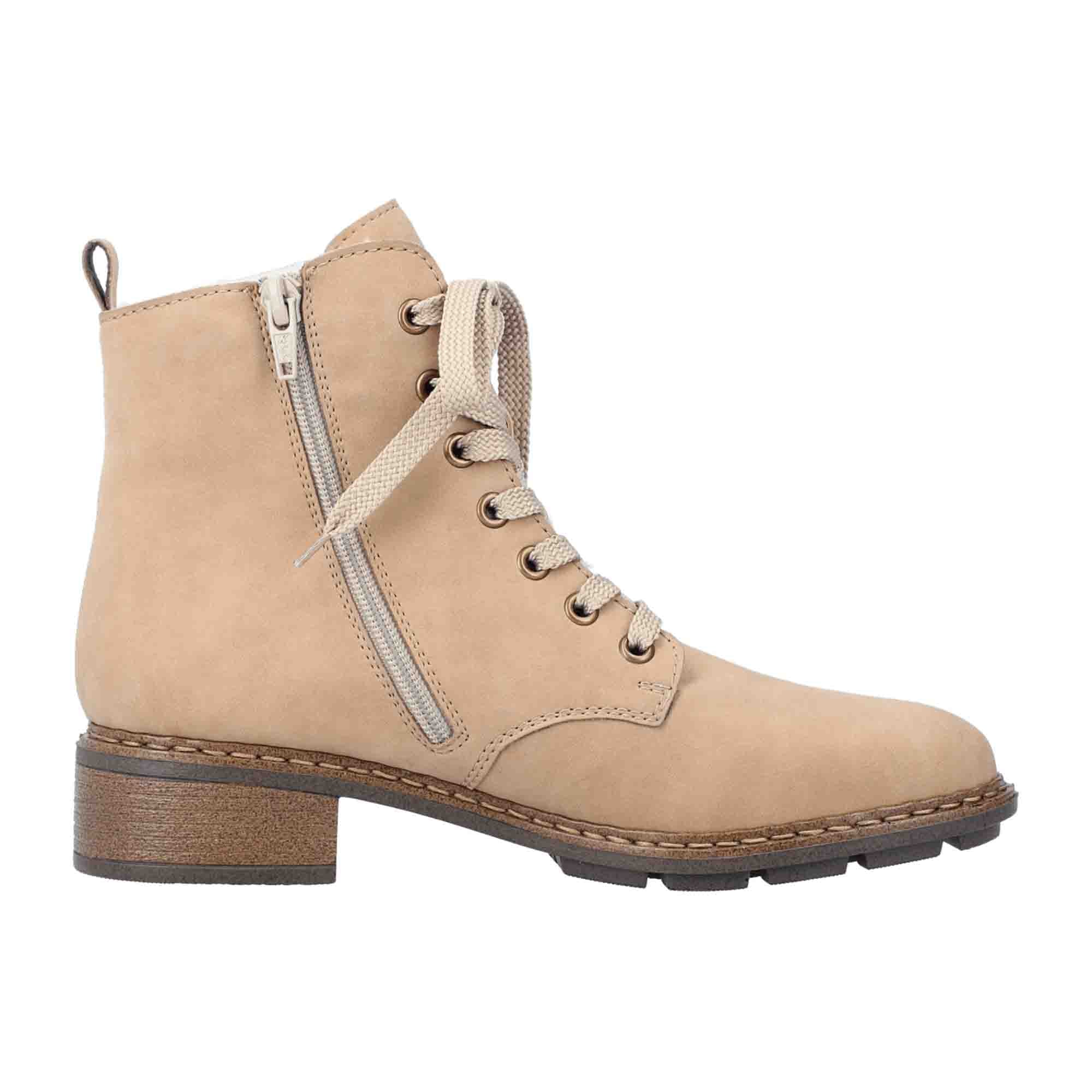 Rieker HWK Women's Beige Lace-Up Boots with Zipper and Shock Absorbing Sole