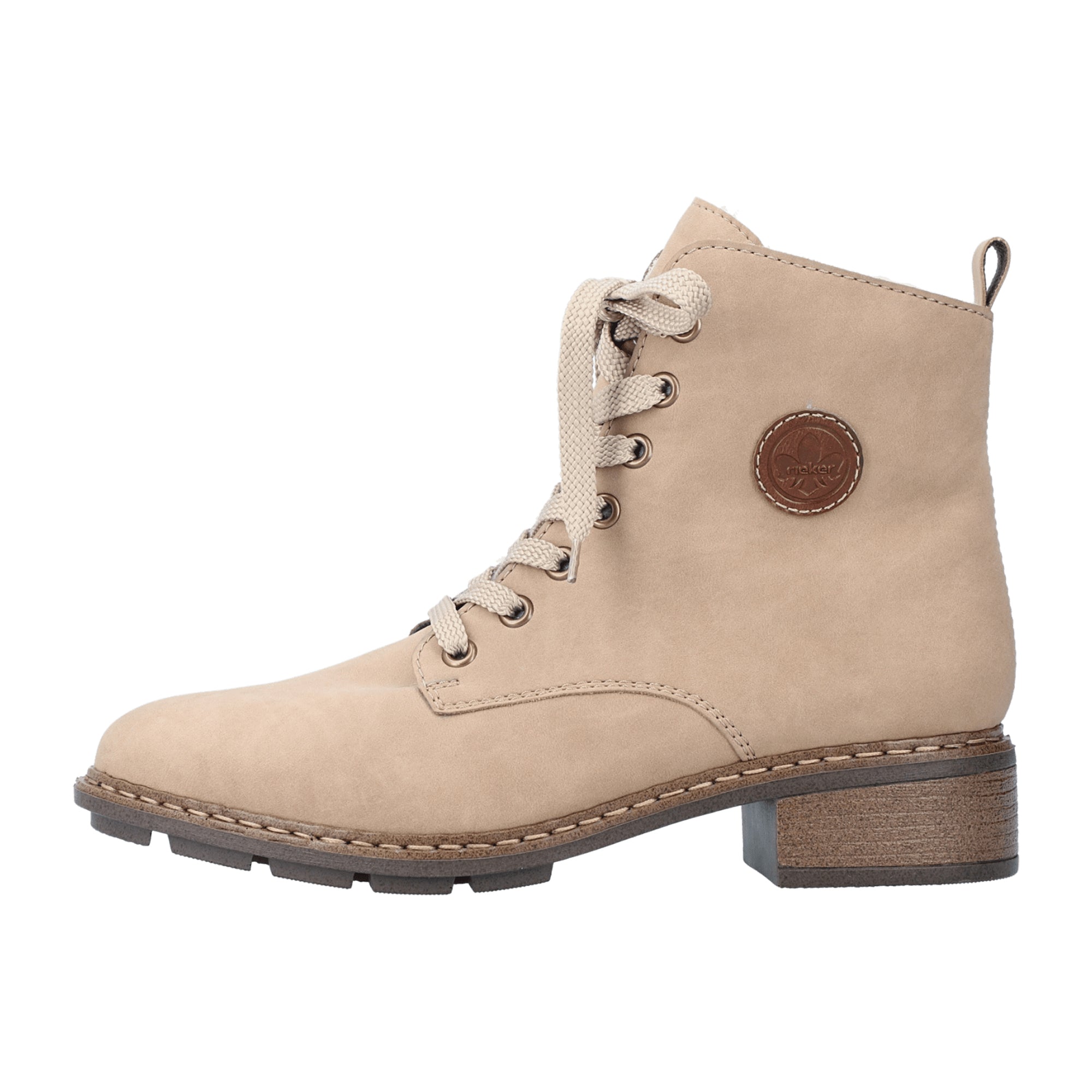 Rieker HWK Women's Beige Lace-Up Boots with Zipper and Shock Absorbing Sole