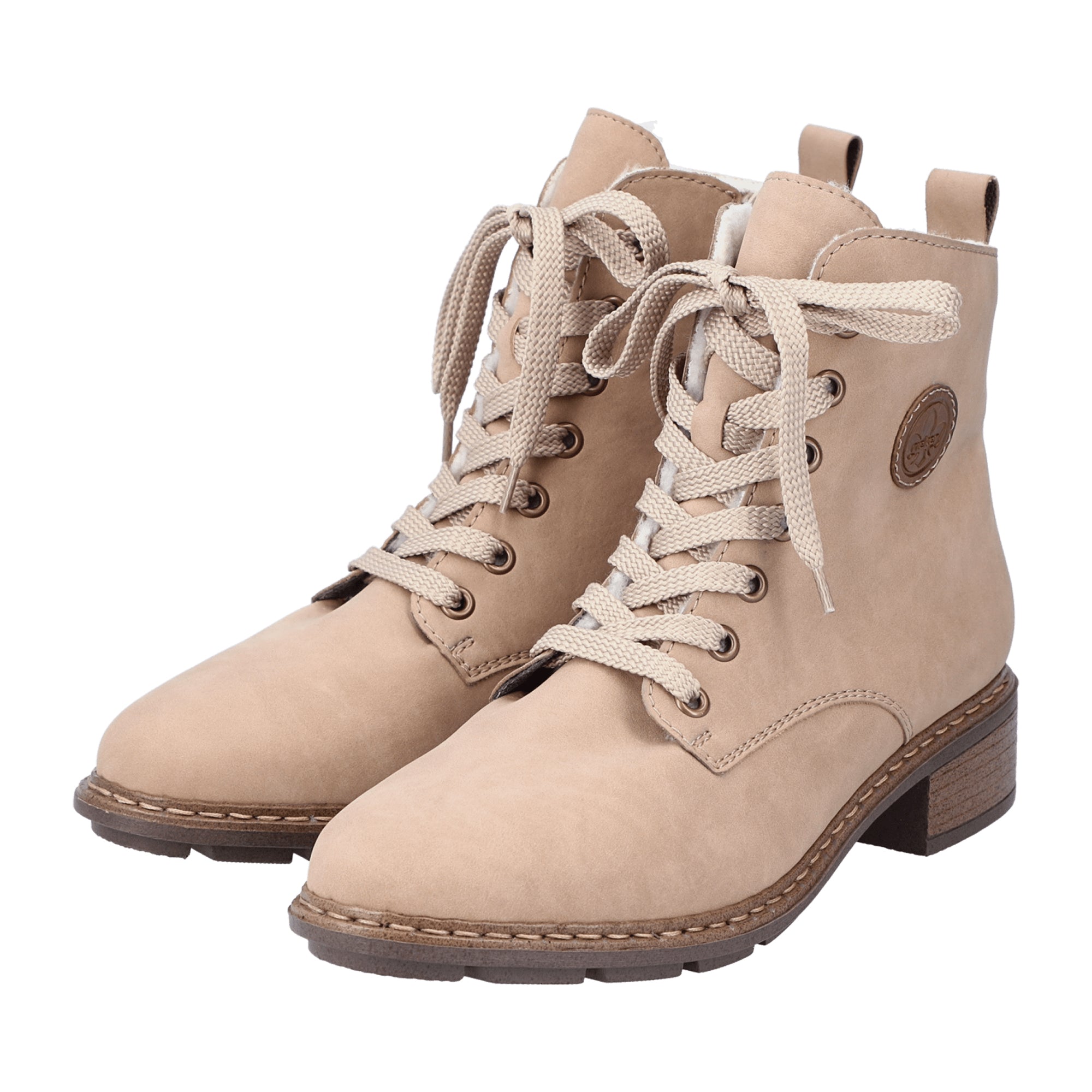 Rieker HWK Women's Beige Lace-Up Boots with Zipper and Shock Absorbing Sole