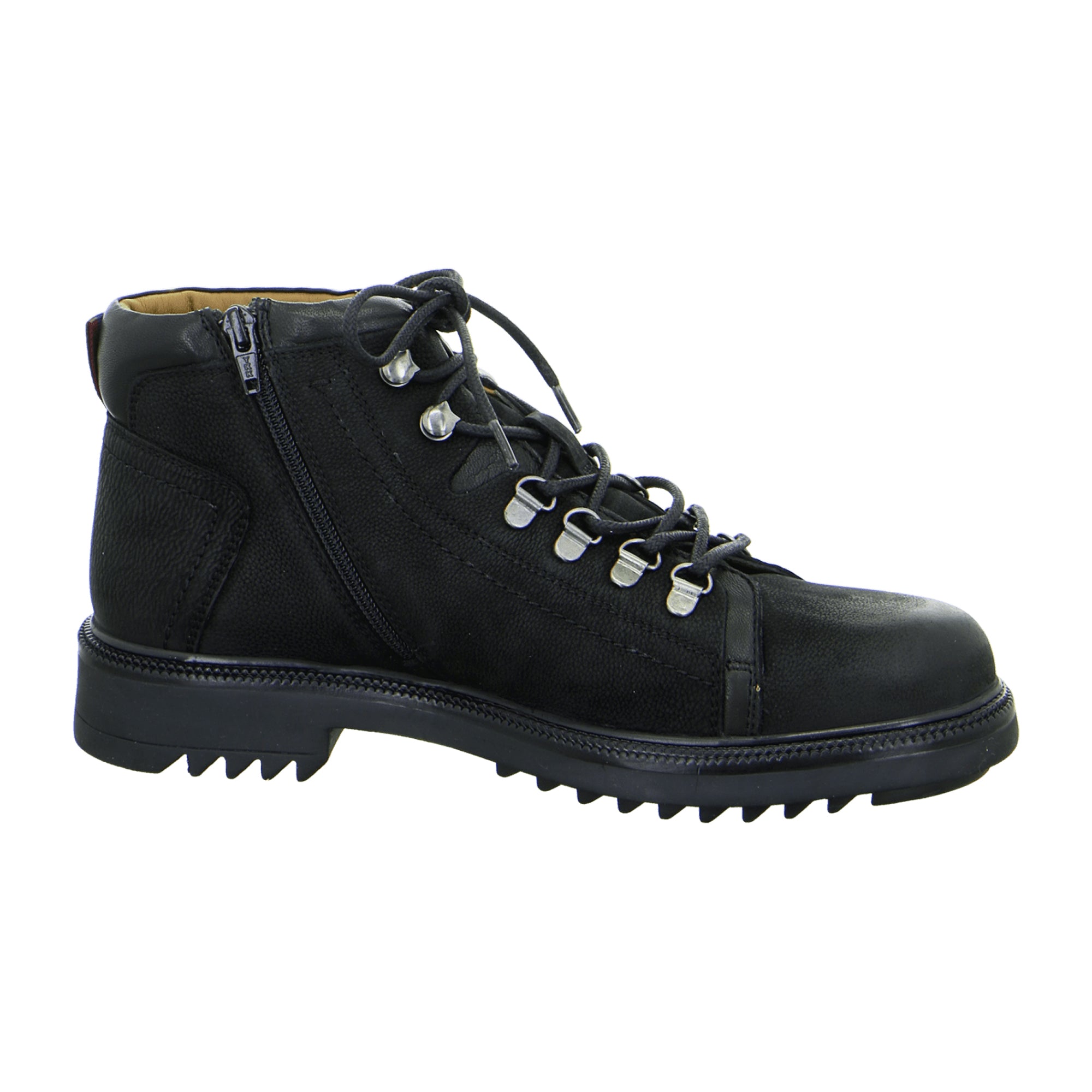 Rieker Melvin Black Leather Men's Ankle Boots with Zip and Lace-Up Closure