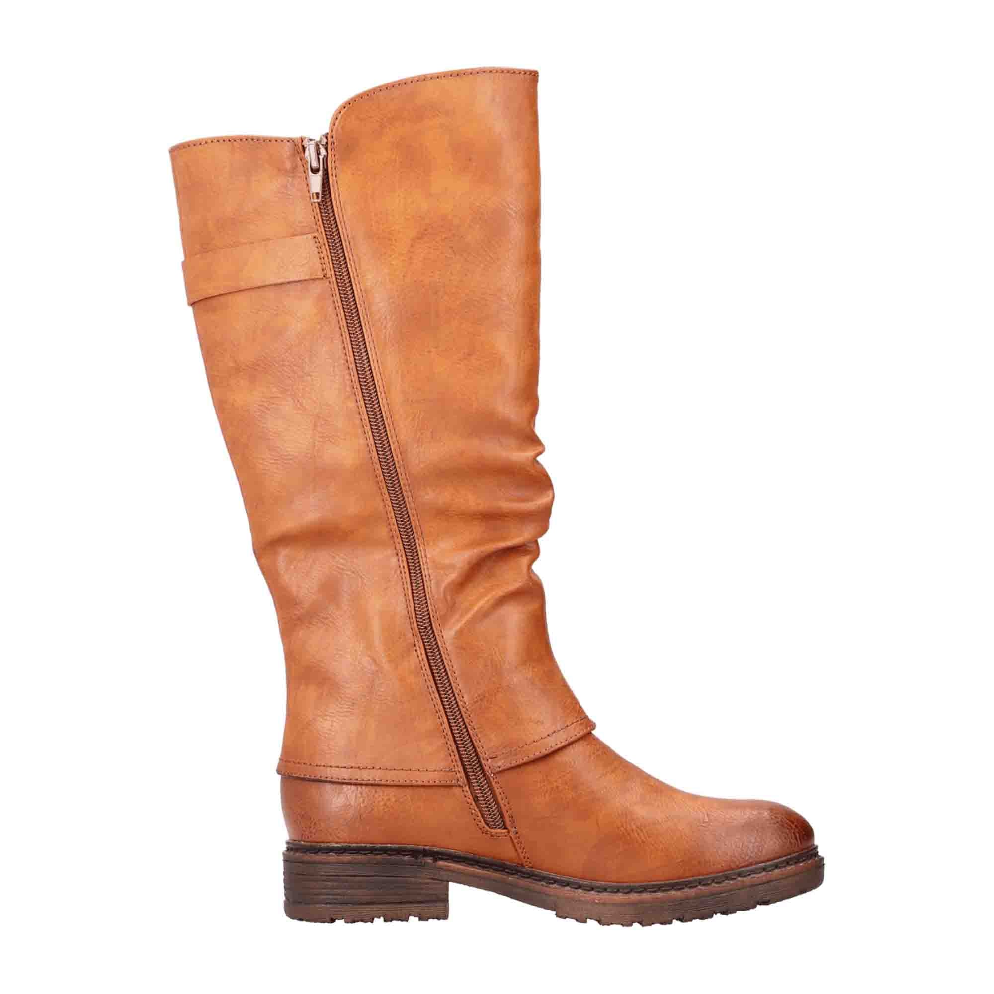 Rieker Comfortable Brown Women's Boots with Side Zipper and Buckle 94775-24