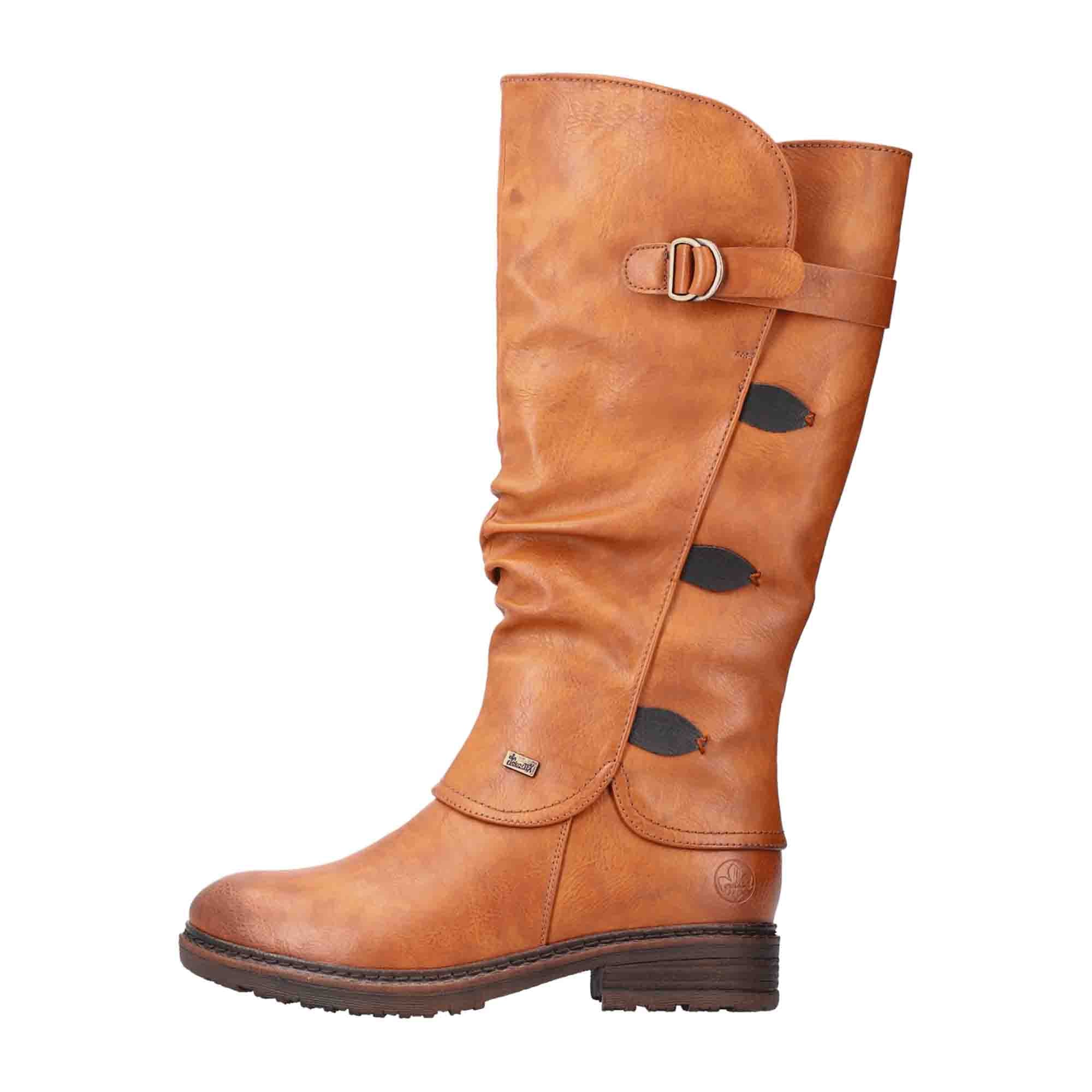 Rieker Comfortable Brown Women's Boots with Side Zipper and Buckle 94775-24