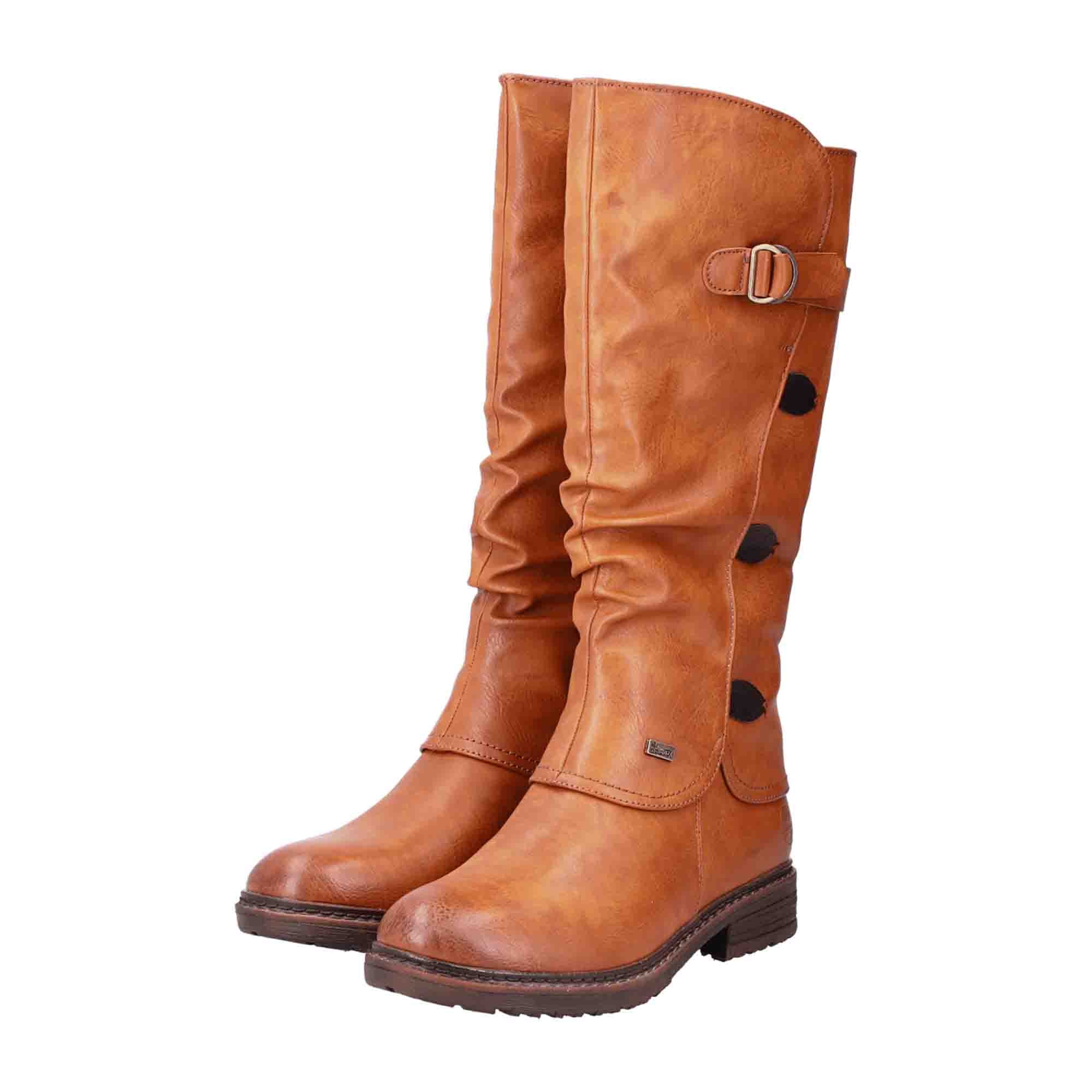 Rieker Comfortable Brown Women's Boots with Side Zipper and Buckle 94775-24