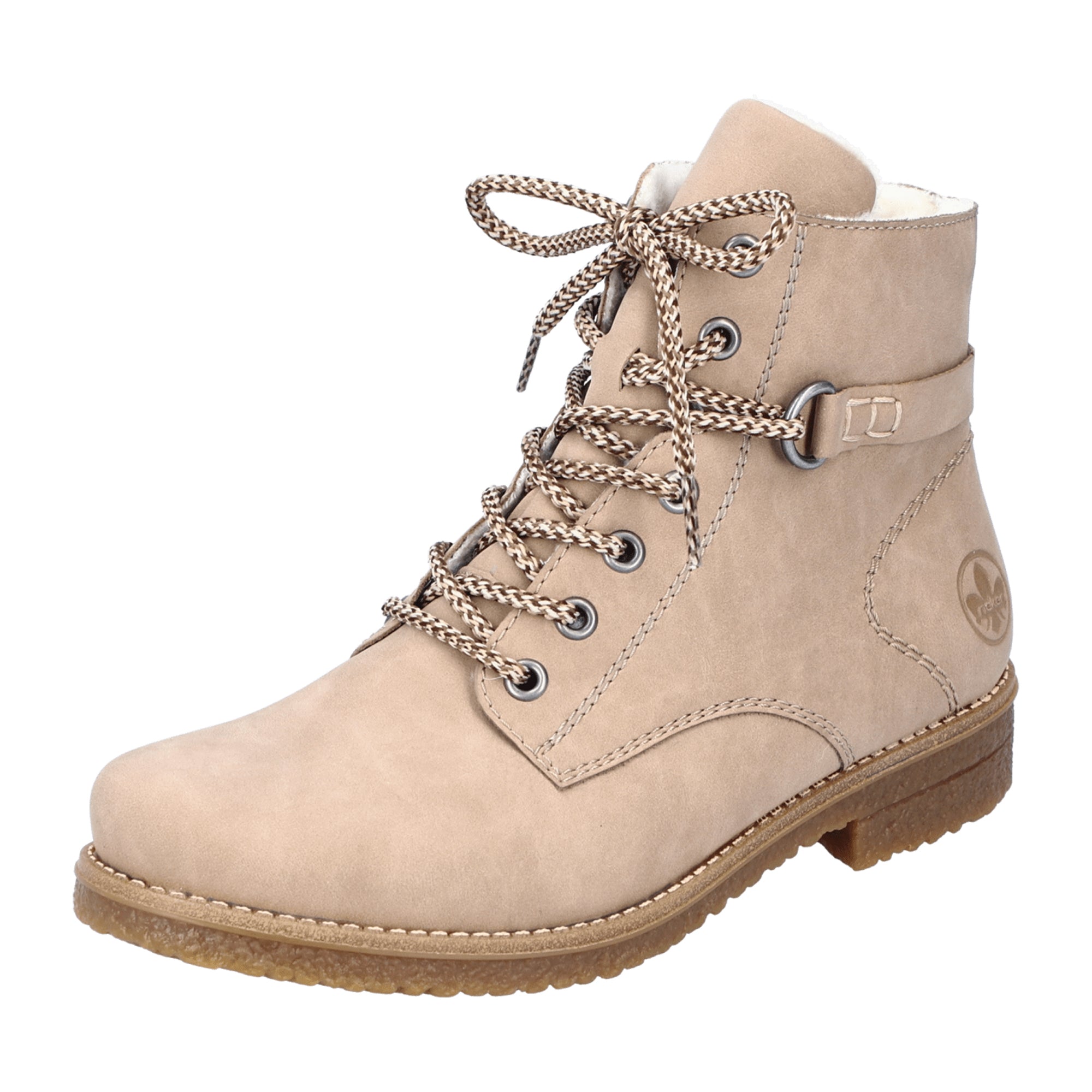 Rieker Women's Beige Lace-Up Ankle Boots with Zip and Comfort Sole