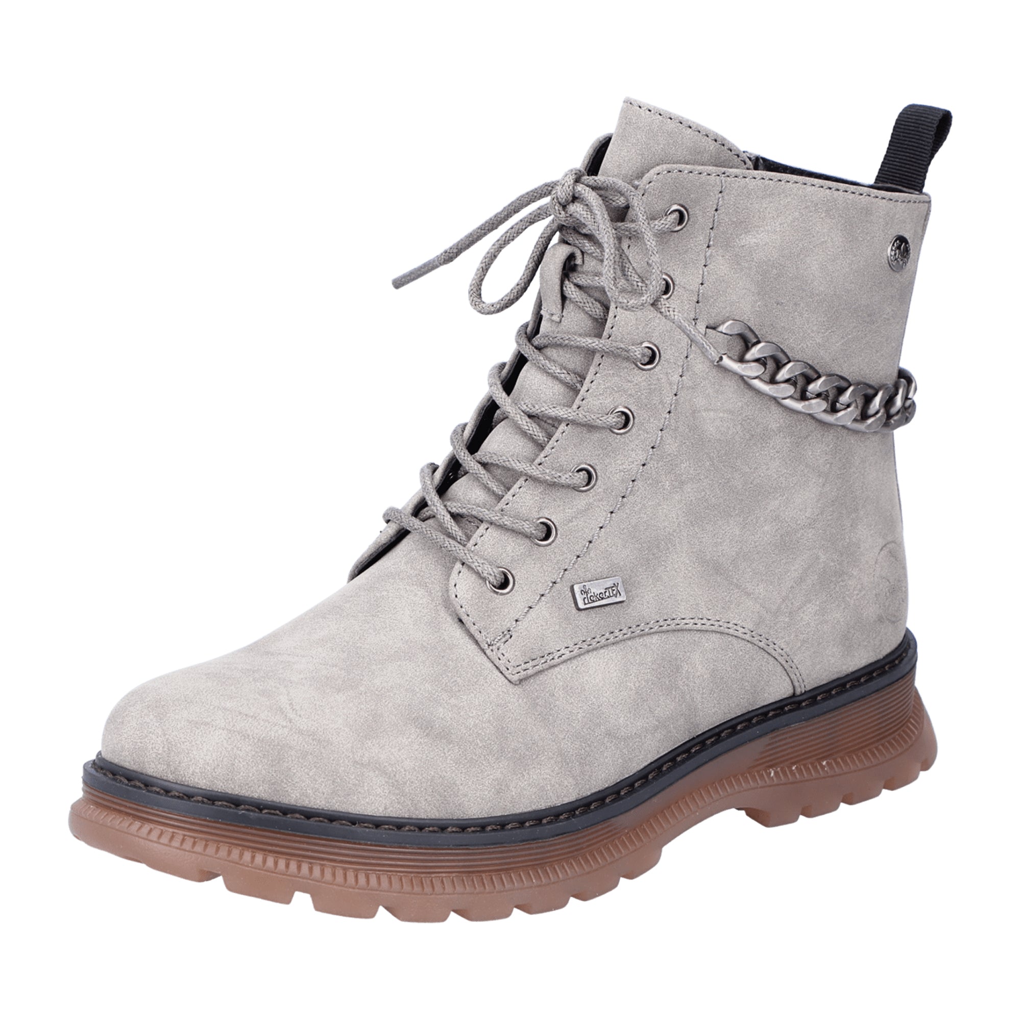 Rieker Women's Gray Biker Boots with Zipper and Laces Warm Lined Winter Shoes