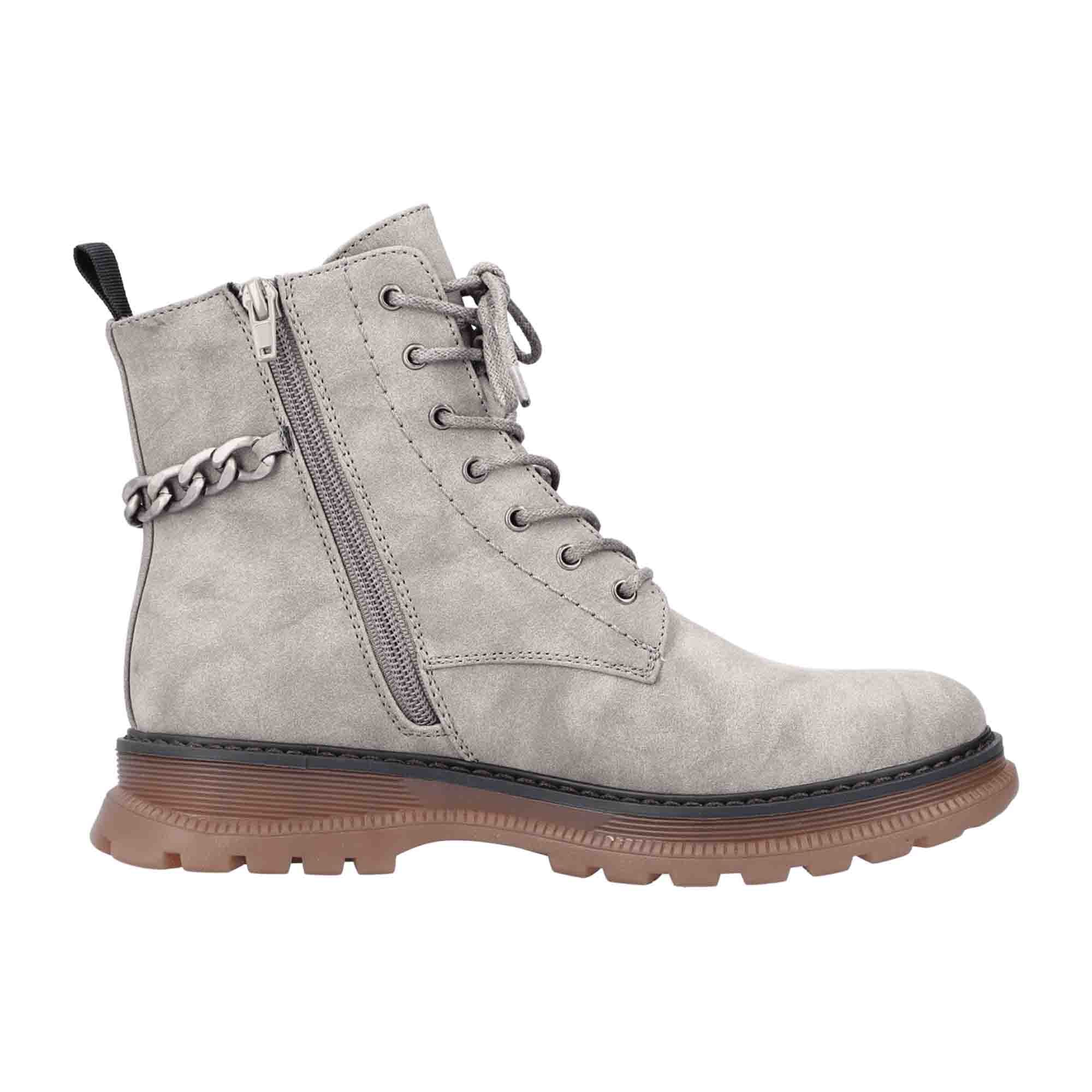 Rieker Women's Gray Biker Boots with Zipper and Laces Warm Lined Winter Shoes