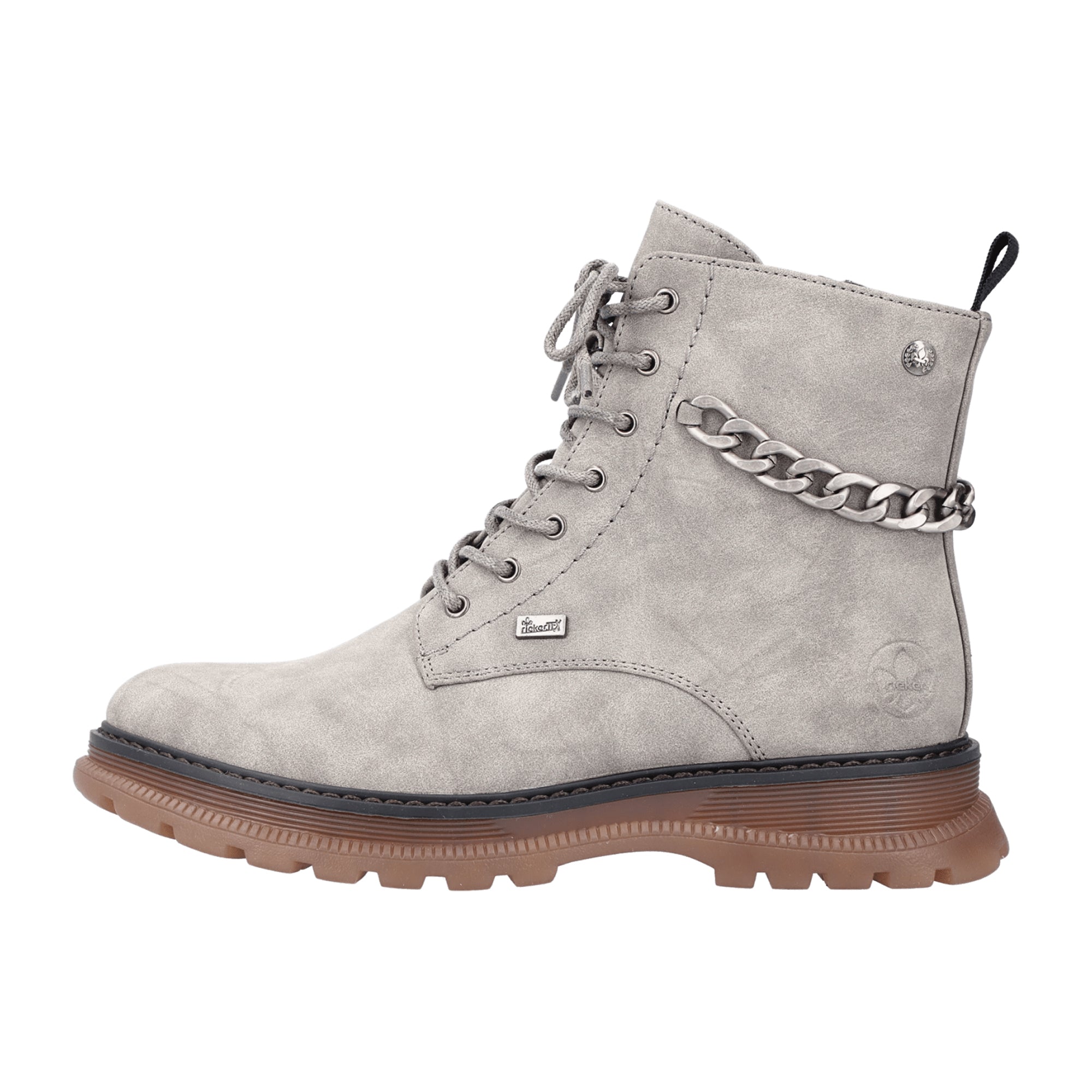 Rieker Women's Gray Biker Boots with Zipper and Laces Warm Lined Winter Shoes