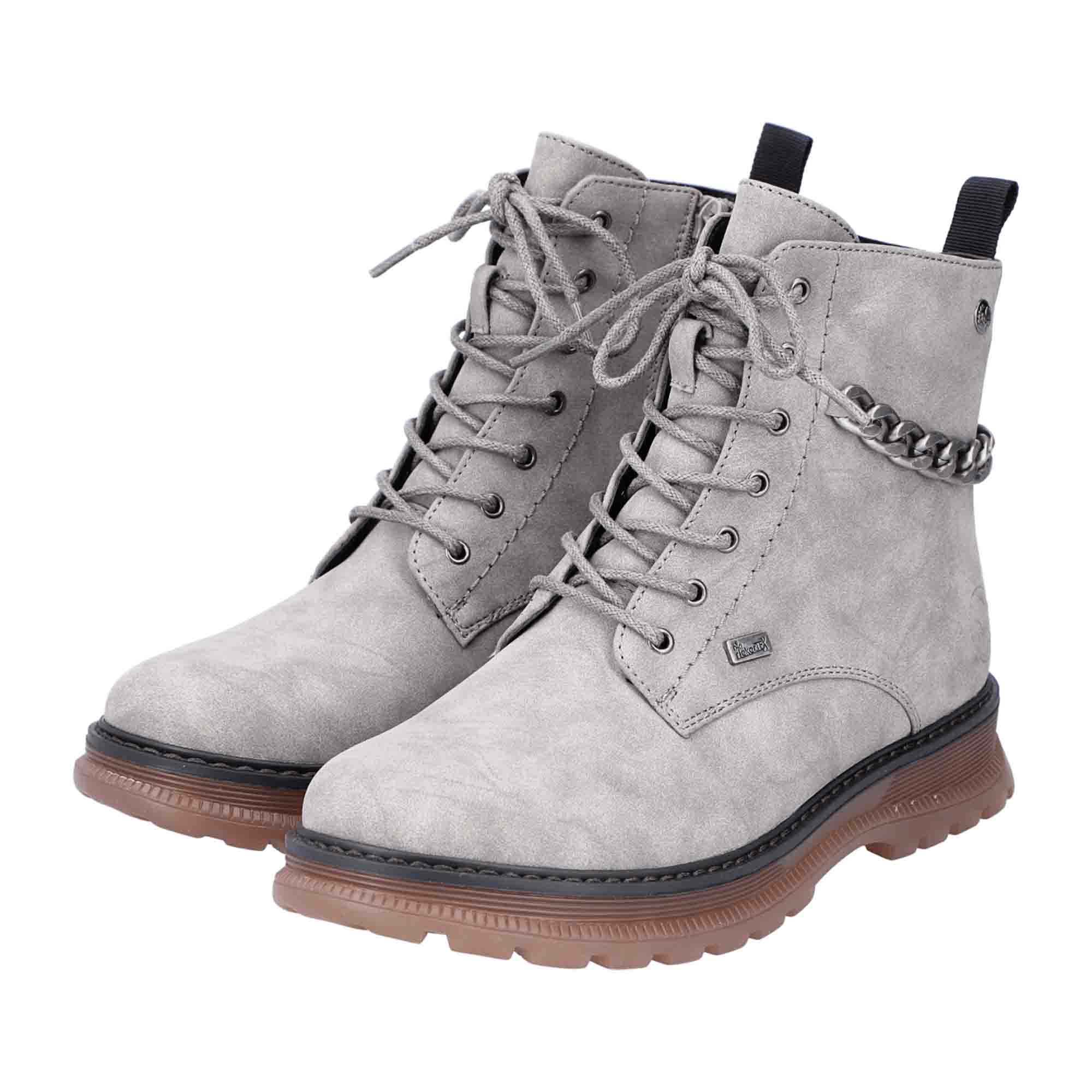 Rieker Women's Gray Biker Boots with Zipper and Laces Warm Lined Winter Shoes