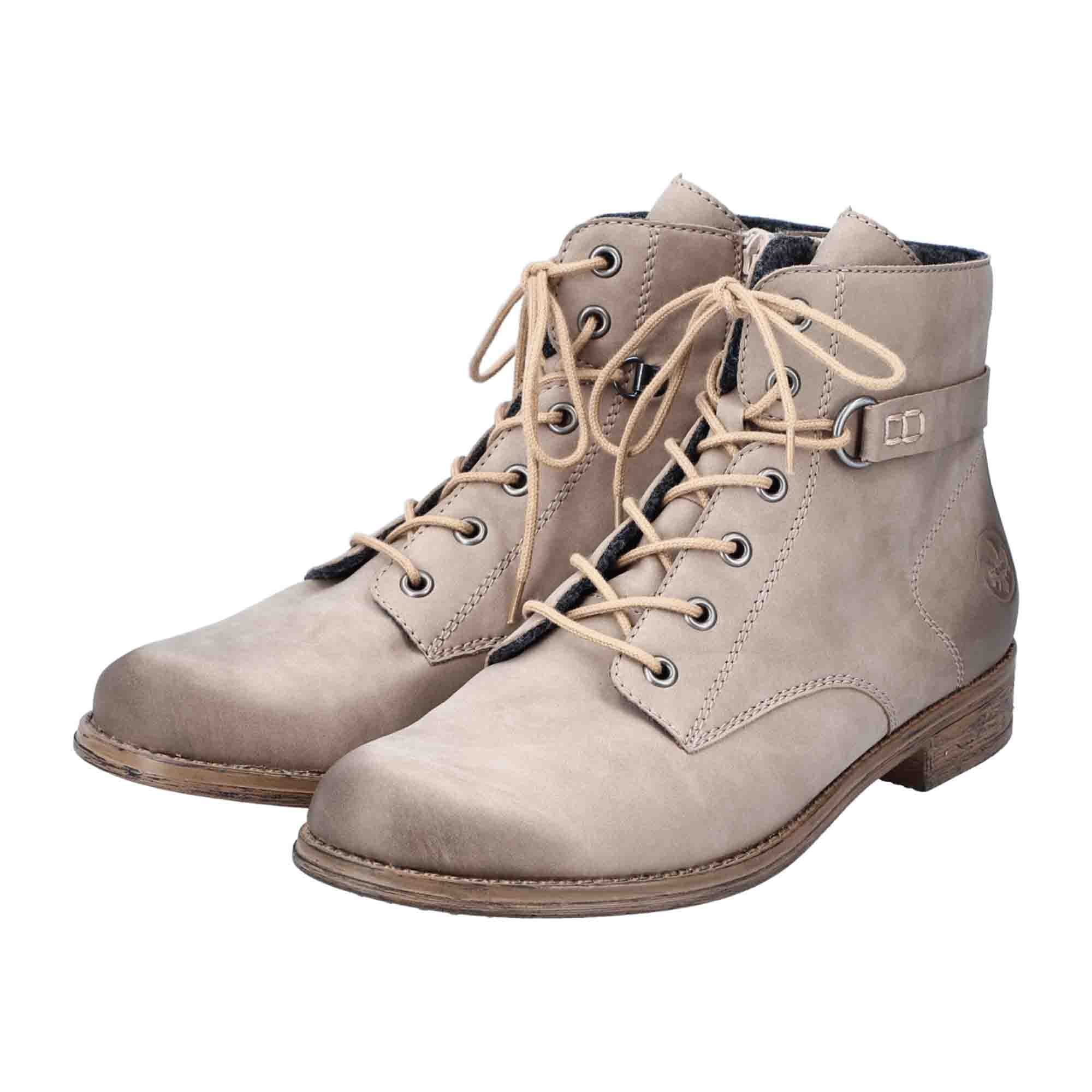 Rieker Women's Beige Ankle Boots with Zip and Lace-Up Closure Comfortable Shoes